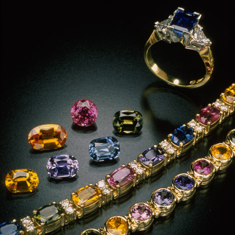 Sapphires and diamonds (ring and two bracelets). Michael Schofield.