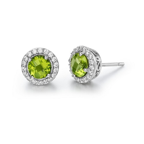 Round Peridot Studs with Halo