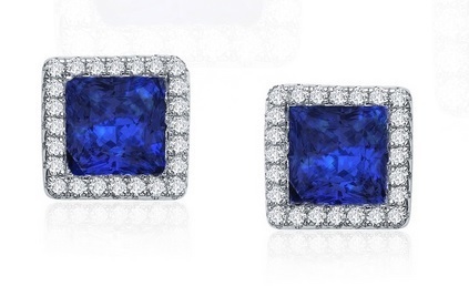 Lafonn Square Created-Sapphire Studs with Simulated Diamond Halo