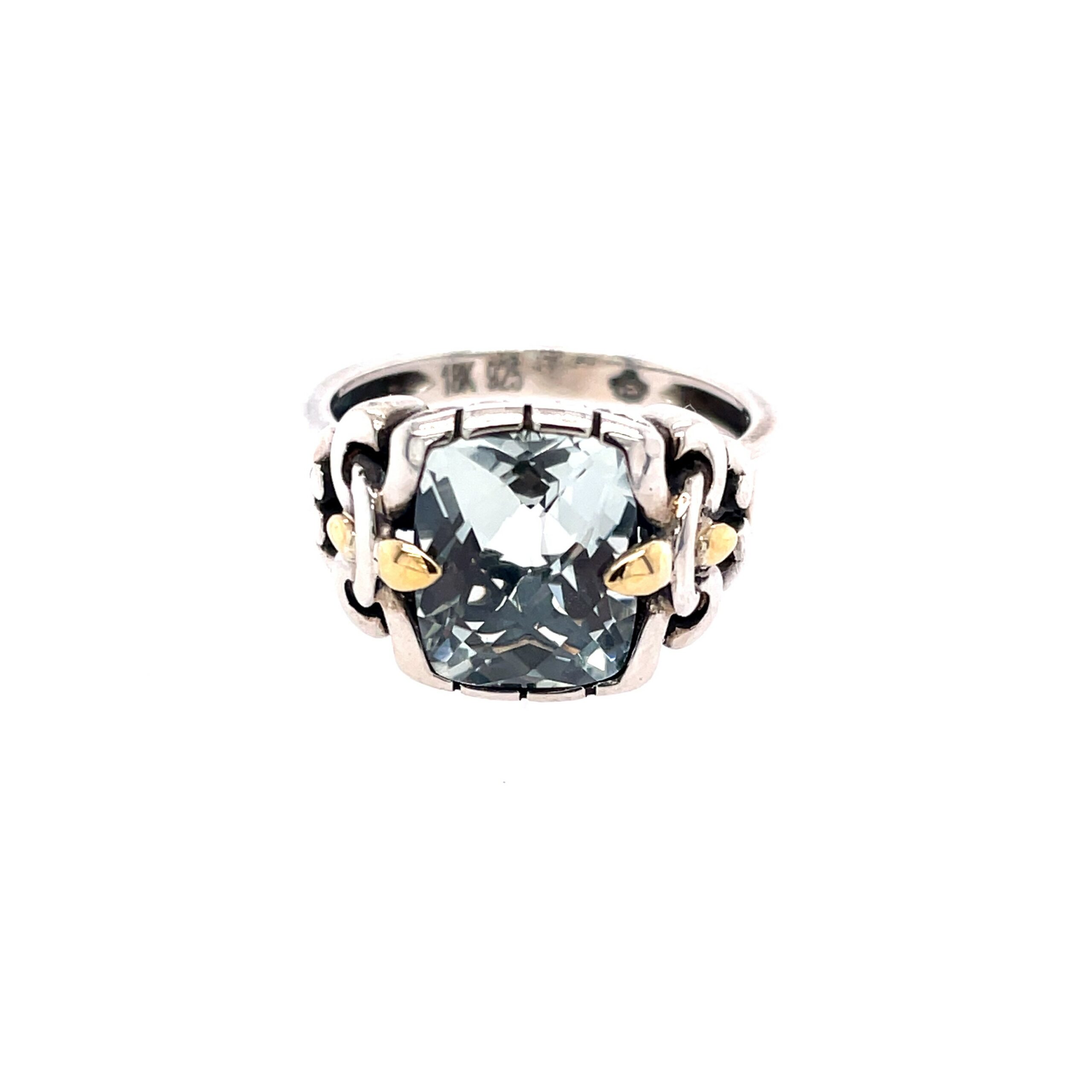 Sterling Silver & Yellow Gold Fleur-De-Lis Green Amethyst Ring
