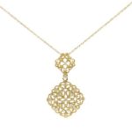 Yellow Gold Double Drop Filigree Pendant Necklace