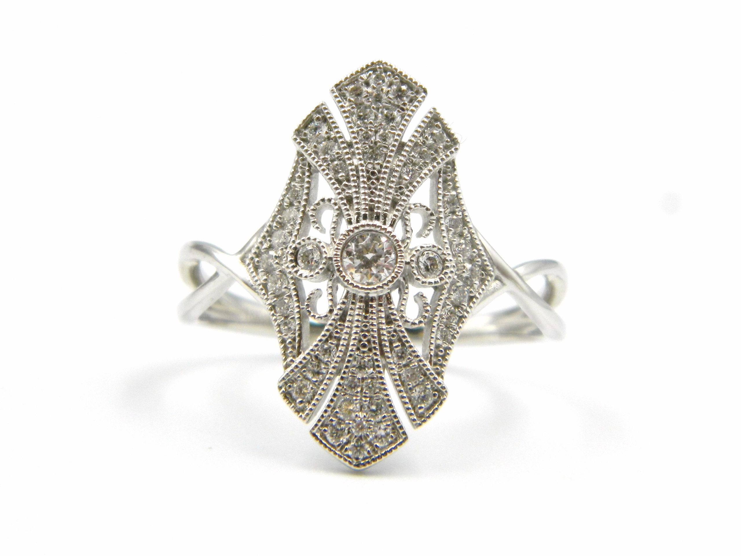 White Gold Antique-Inspired Diamond Ring