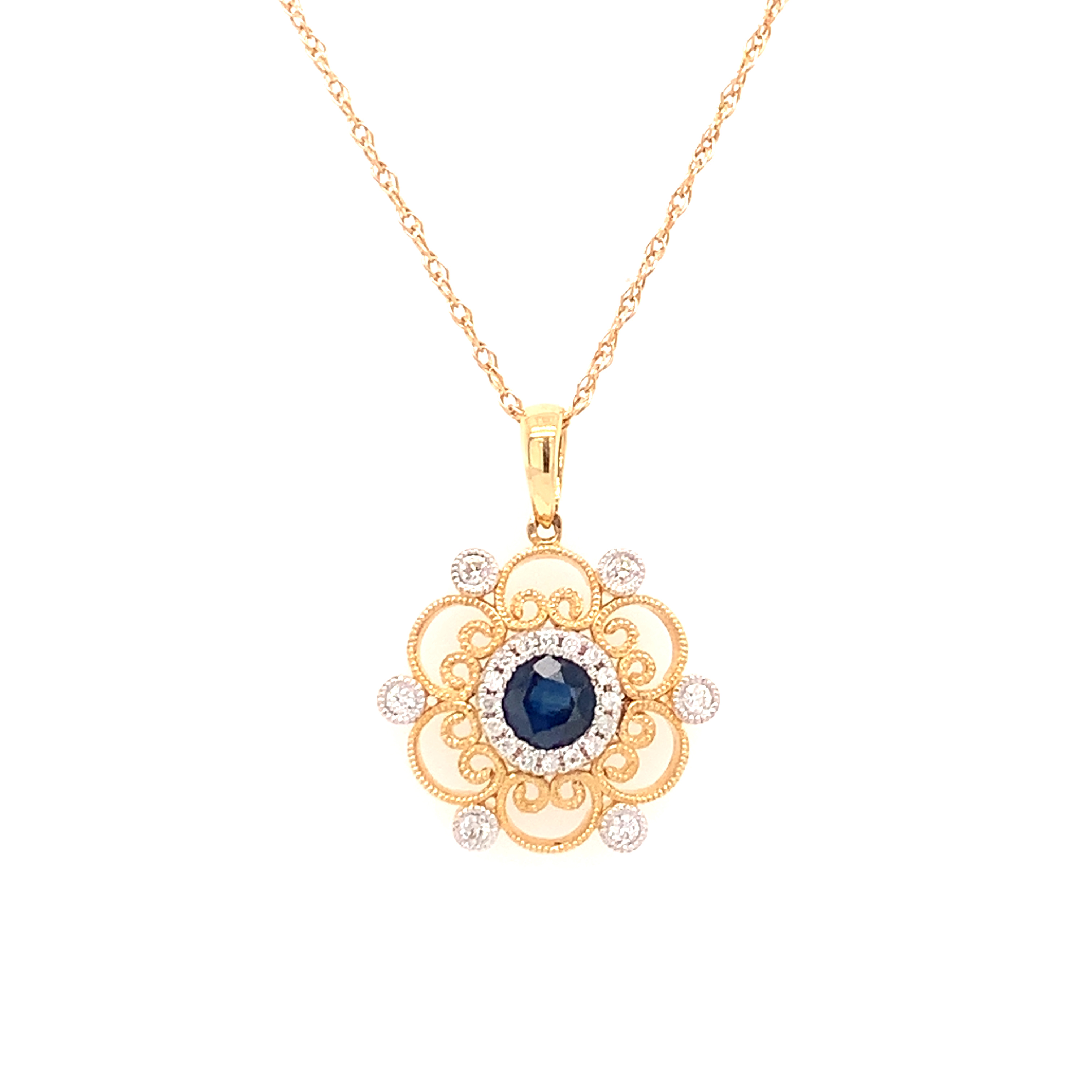 Yellow Gold Filigree Sapphire Pendant