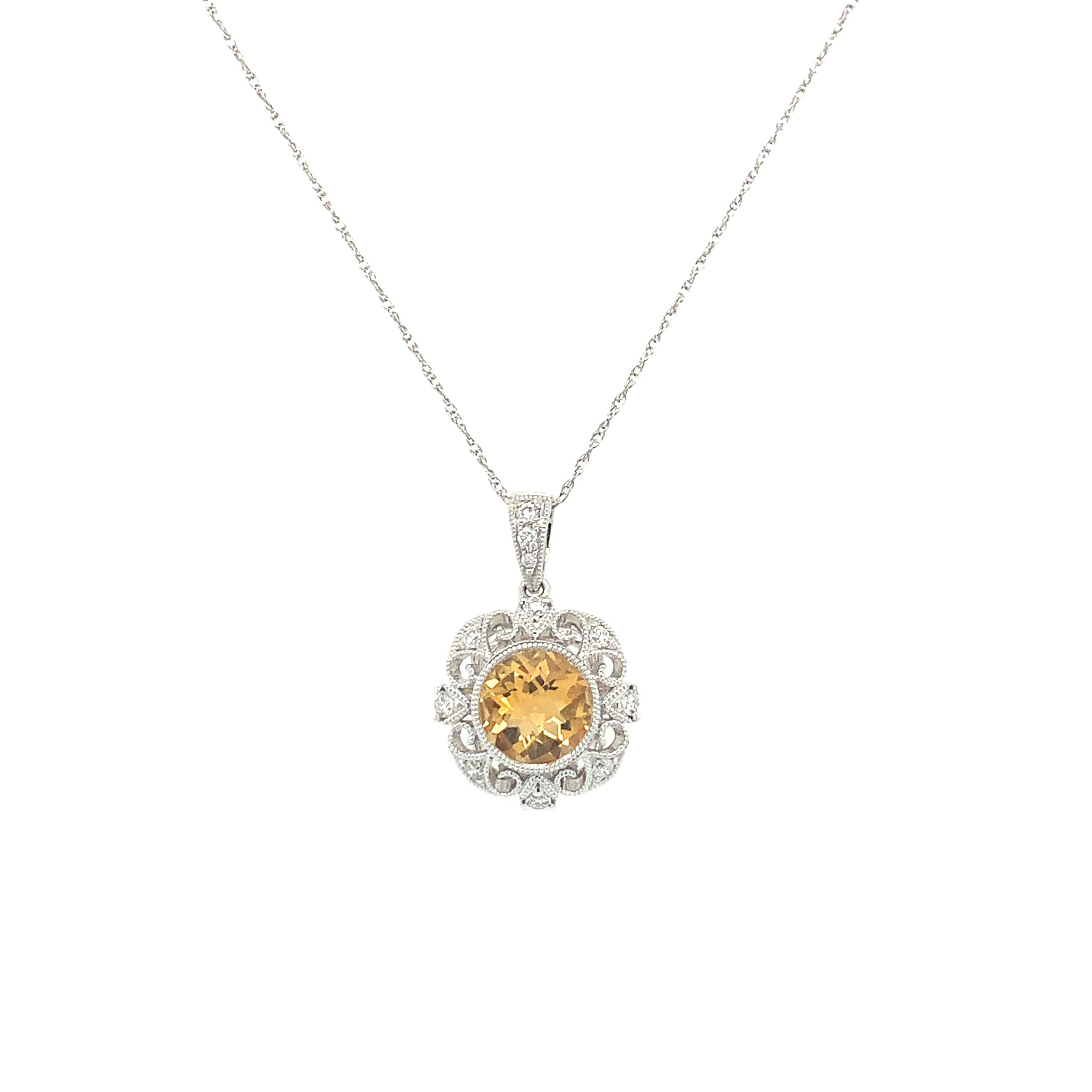 White Gold Citrine Pendant Necklace 