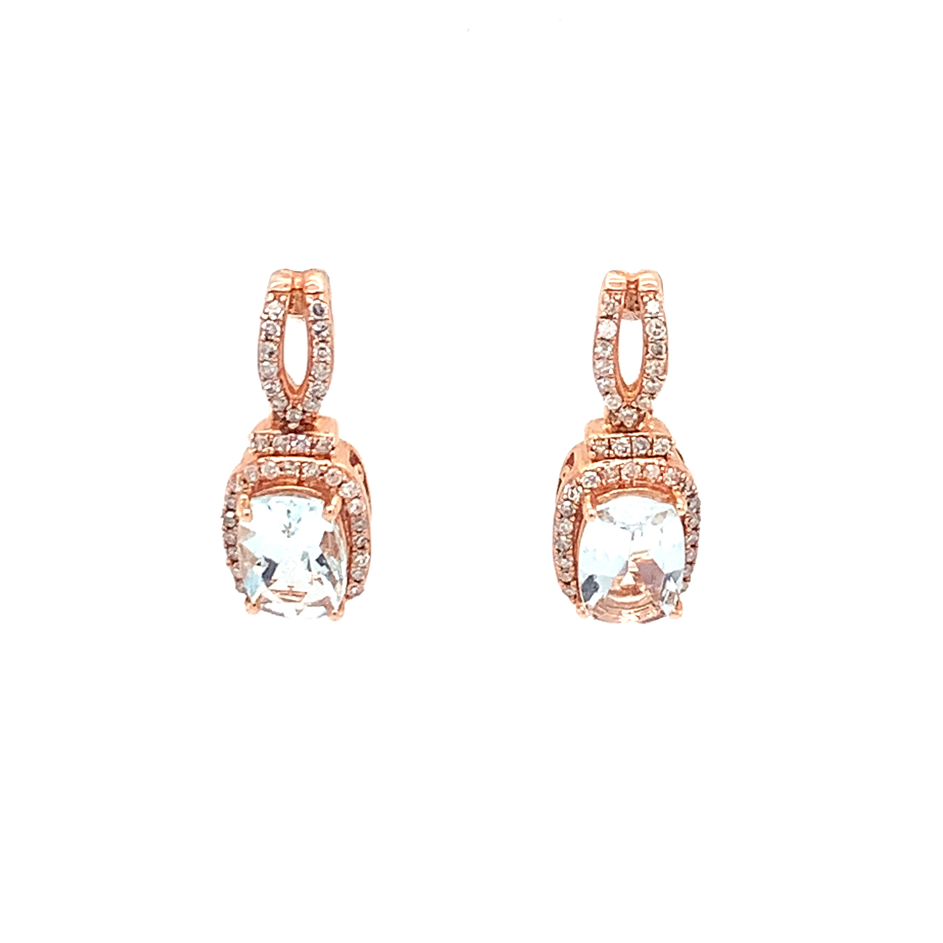 Rose Gold Aquamarine Earrings with Diamonds