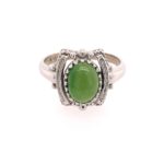 Estate: White Gold Ring With Oval Green Stone