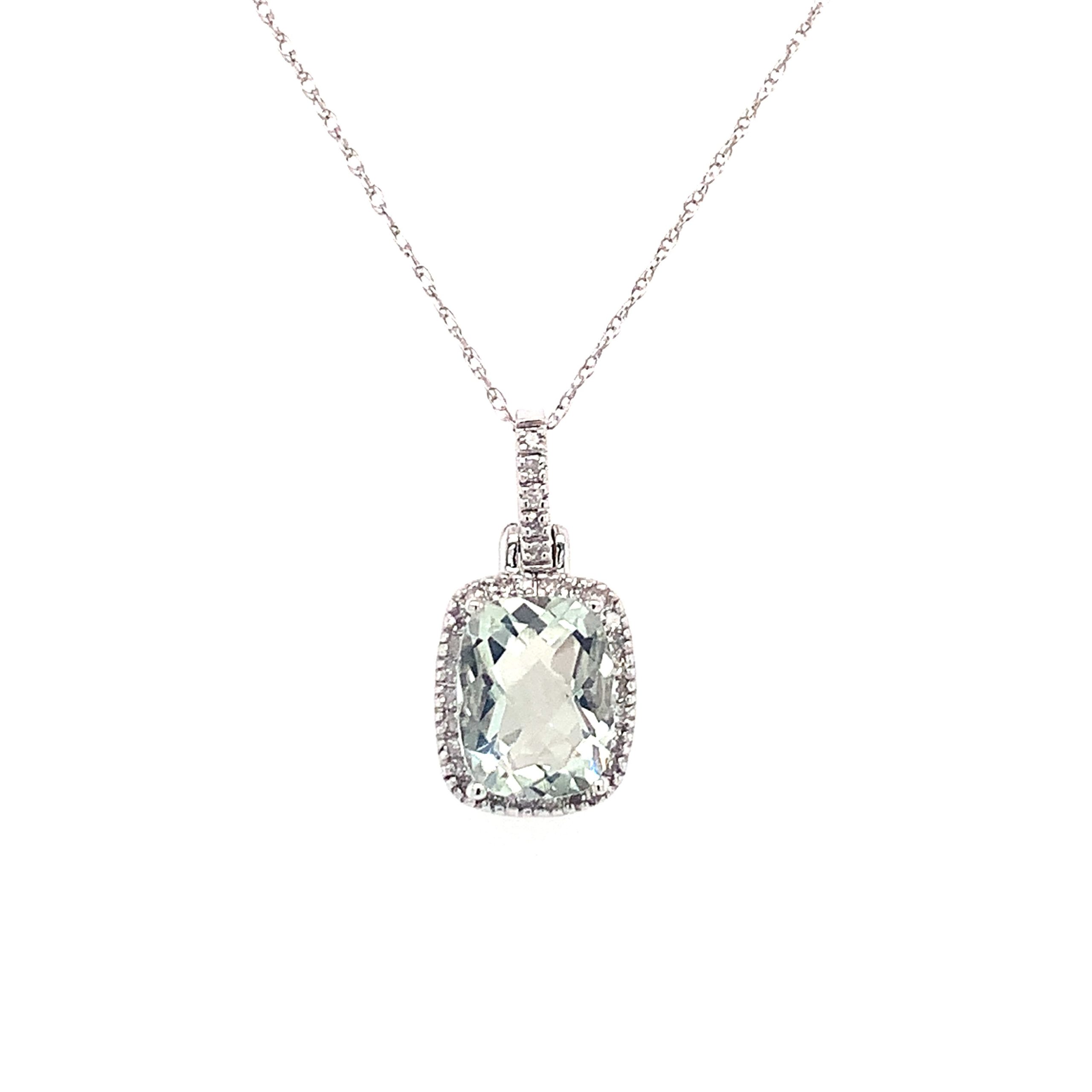 White Gold Green Amethyst Pendant Necklace