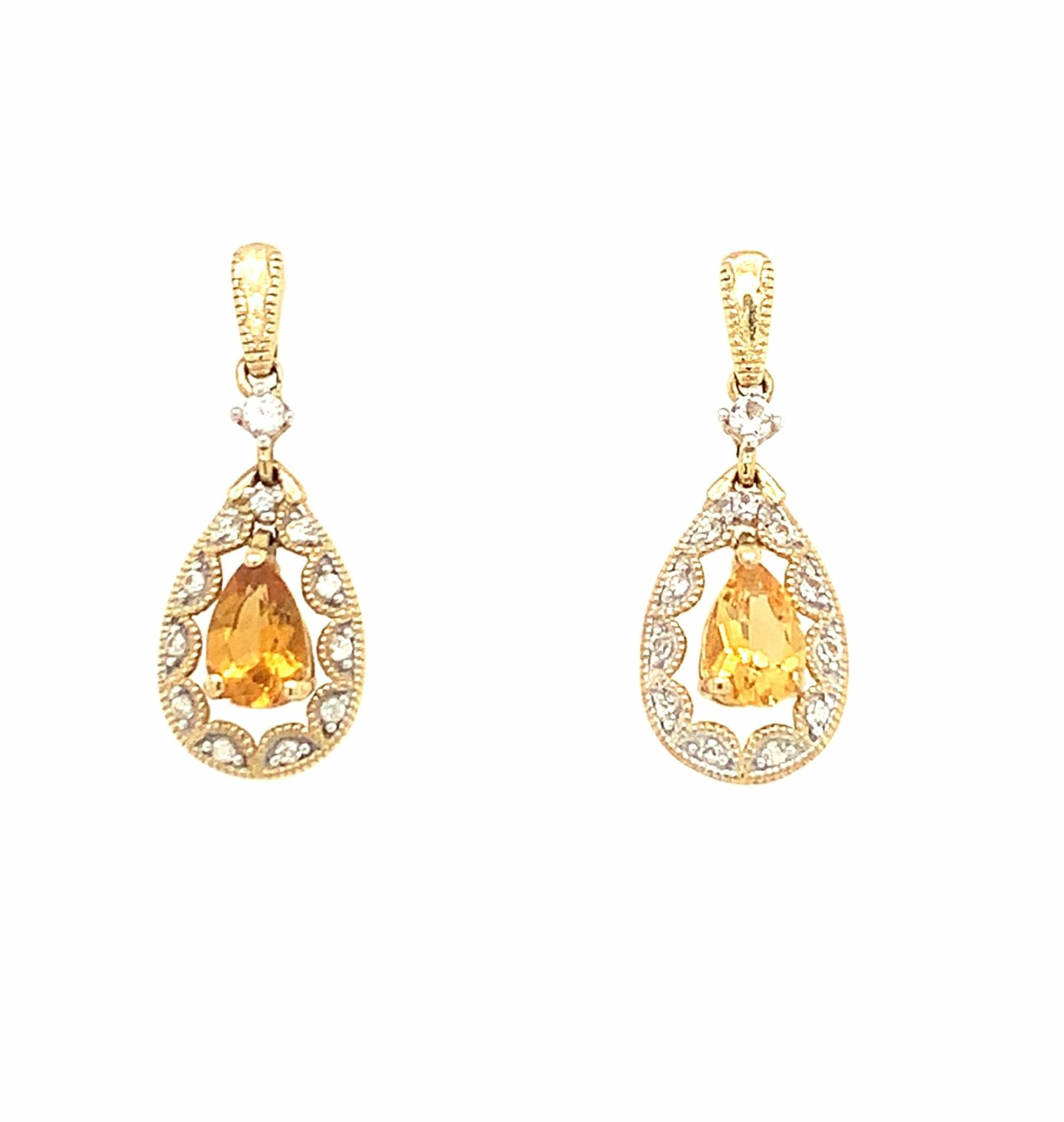 Yellow Gold Citrine Dangle Earrings