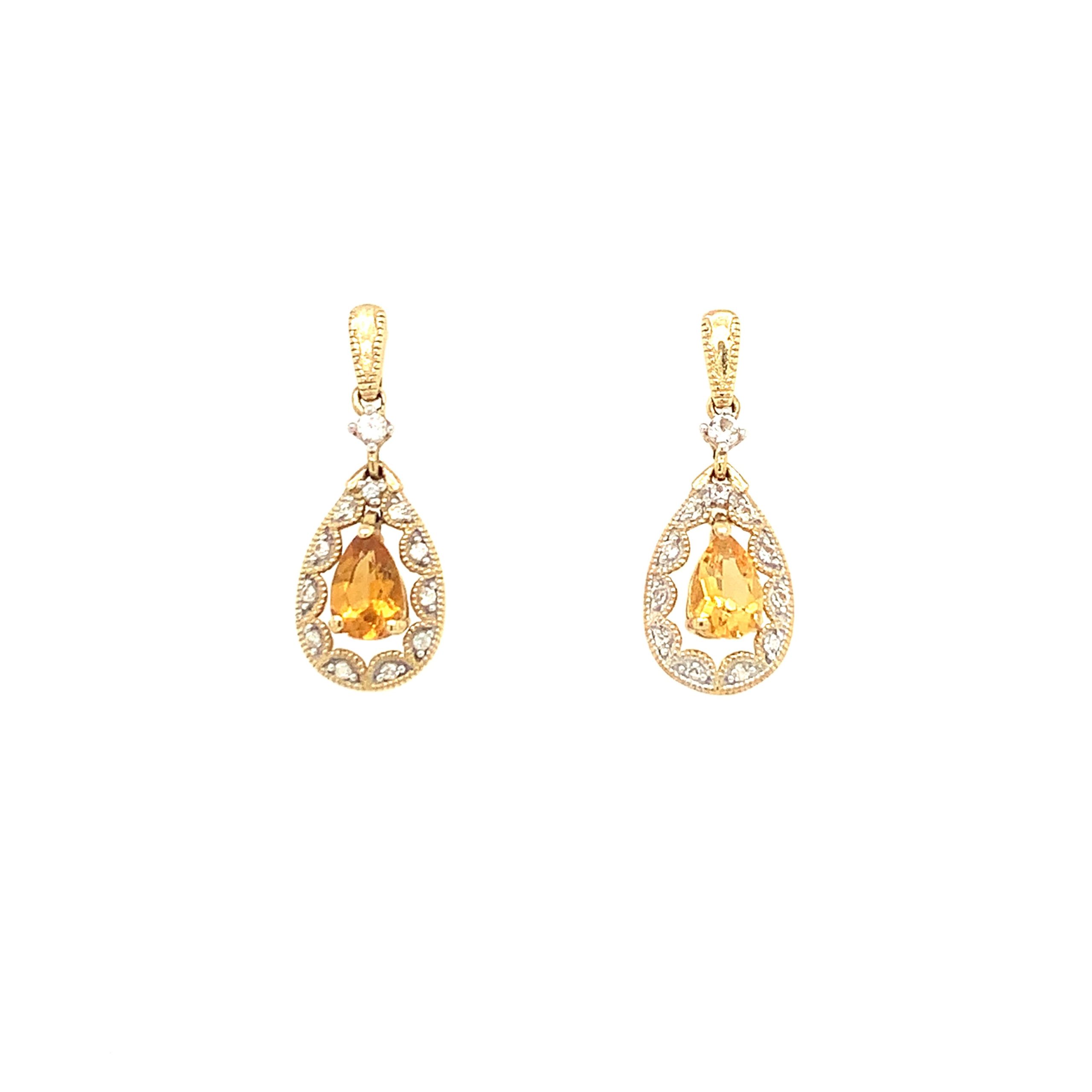 Yellow Gold Citrine Dangle Earrings