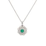 White Gold Filigree Emerald Pendant Necklace