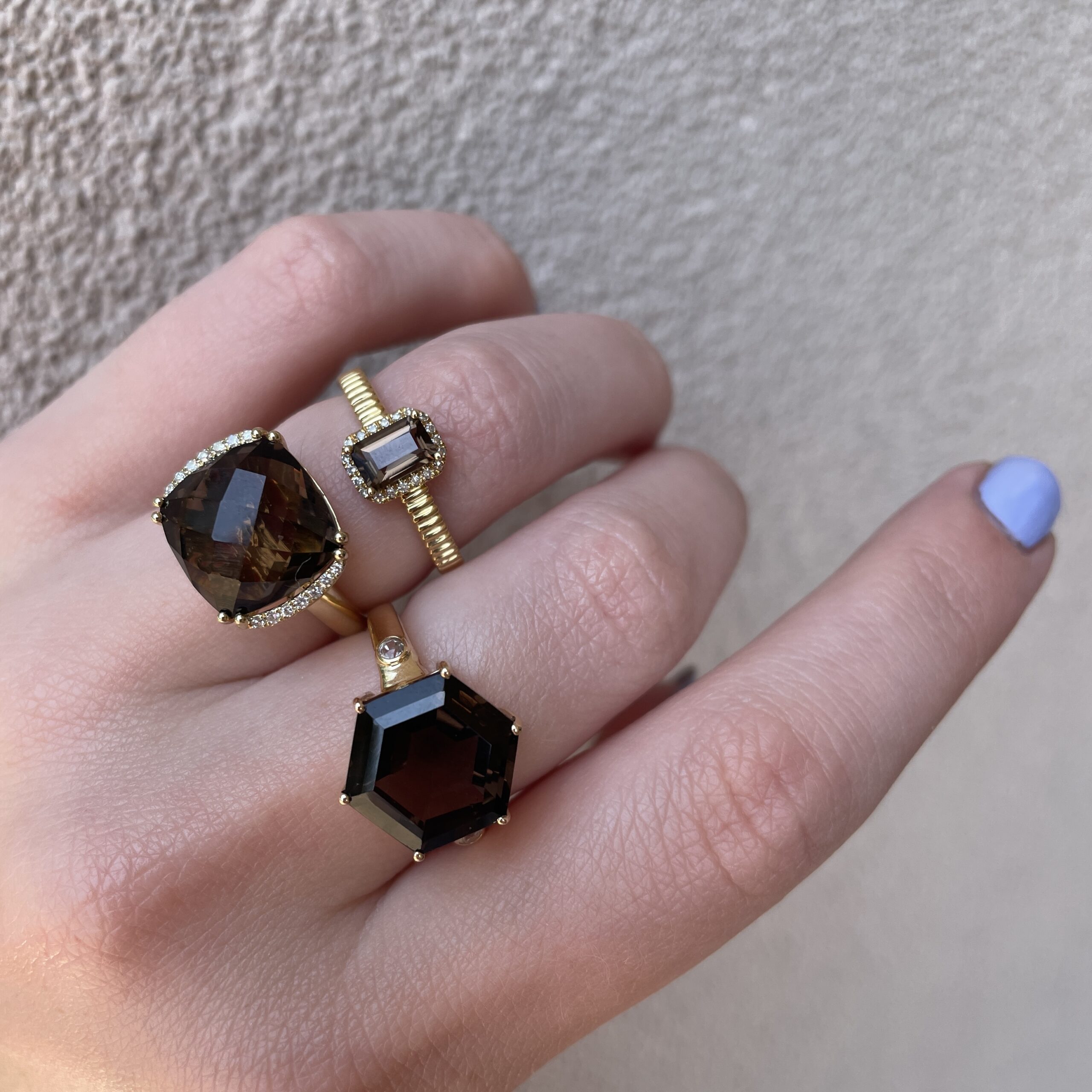 Yellow Gold Smoky Quartz and Diamond Ring