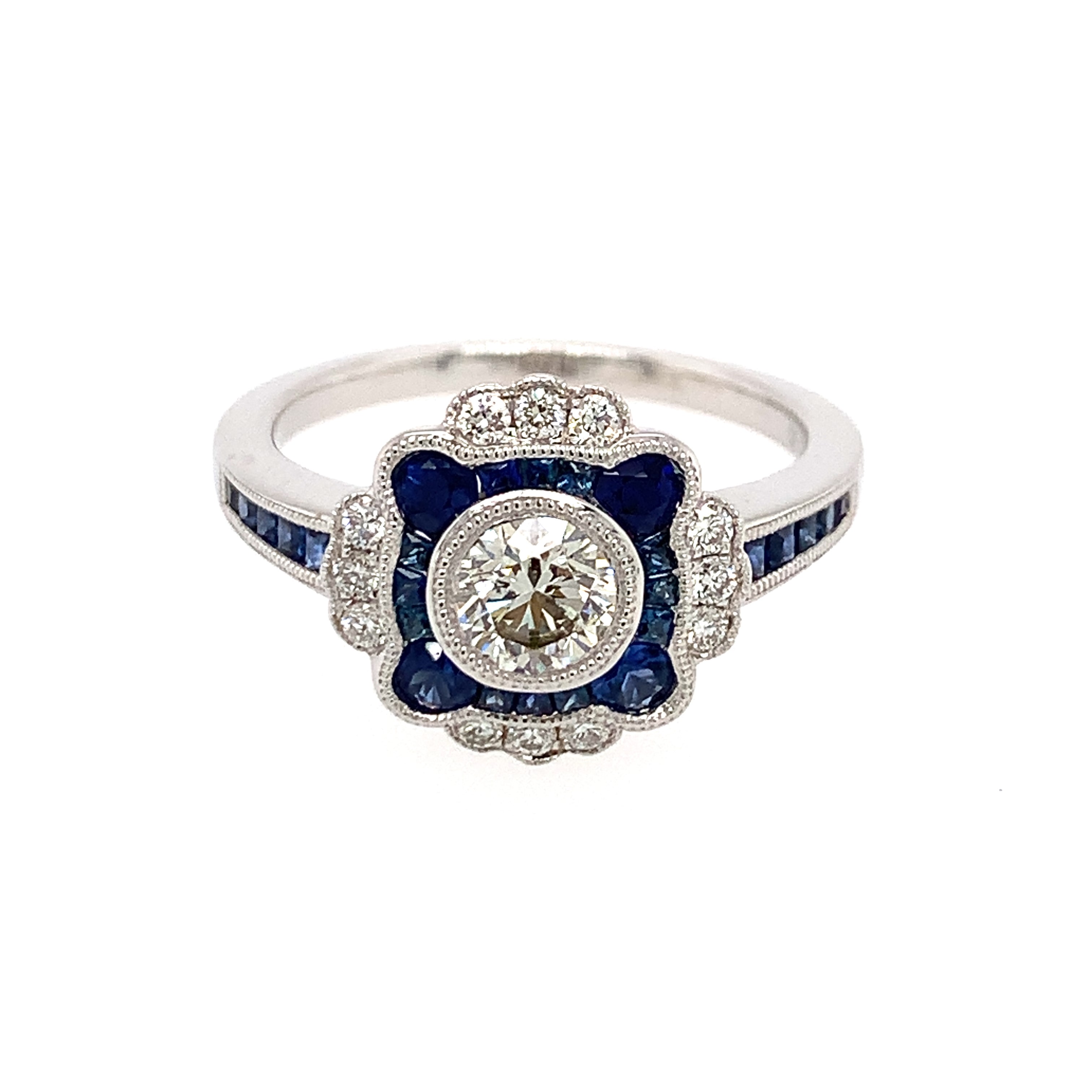 White Gold Diamond and Sapphire Ring