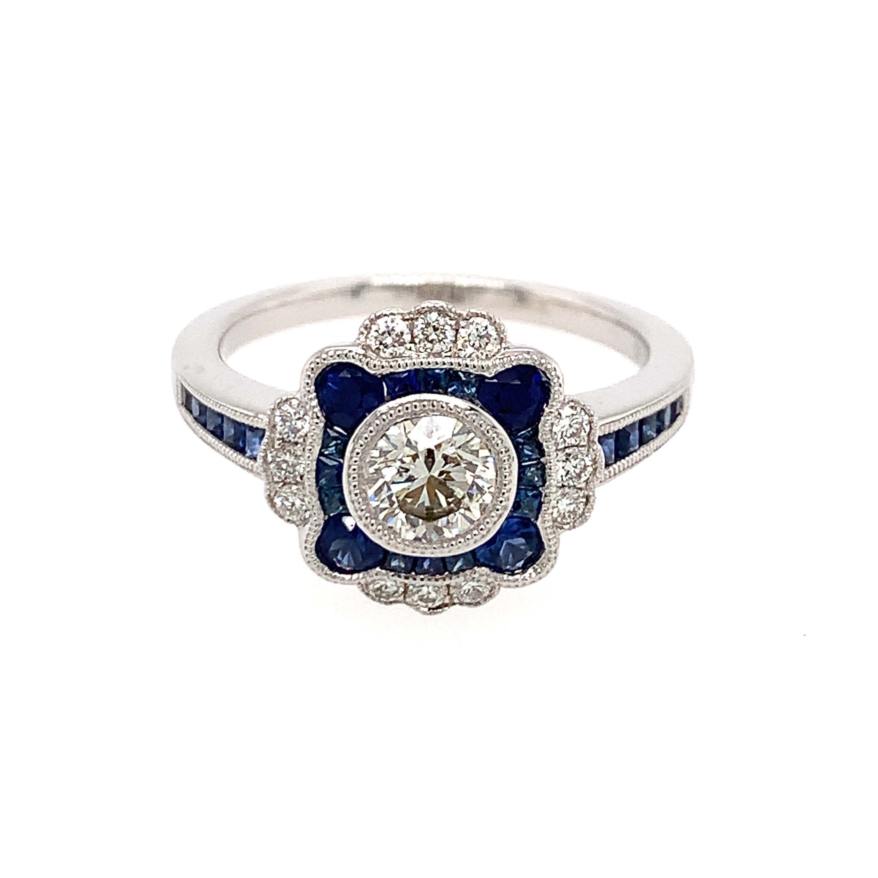 White Gold Diamond and Sapphire Ring