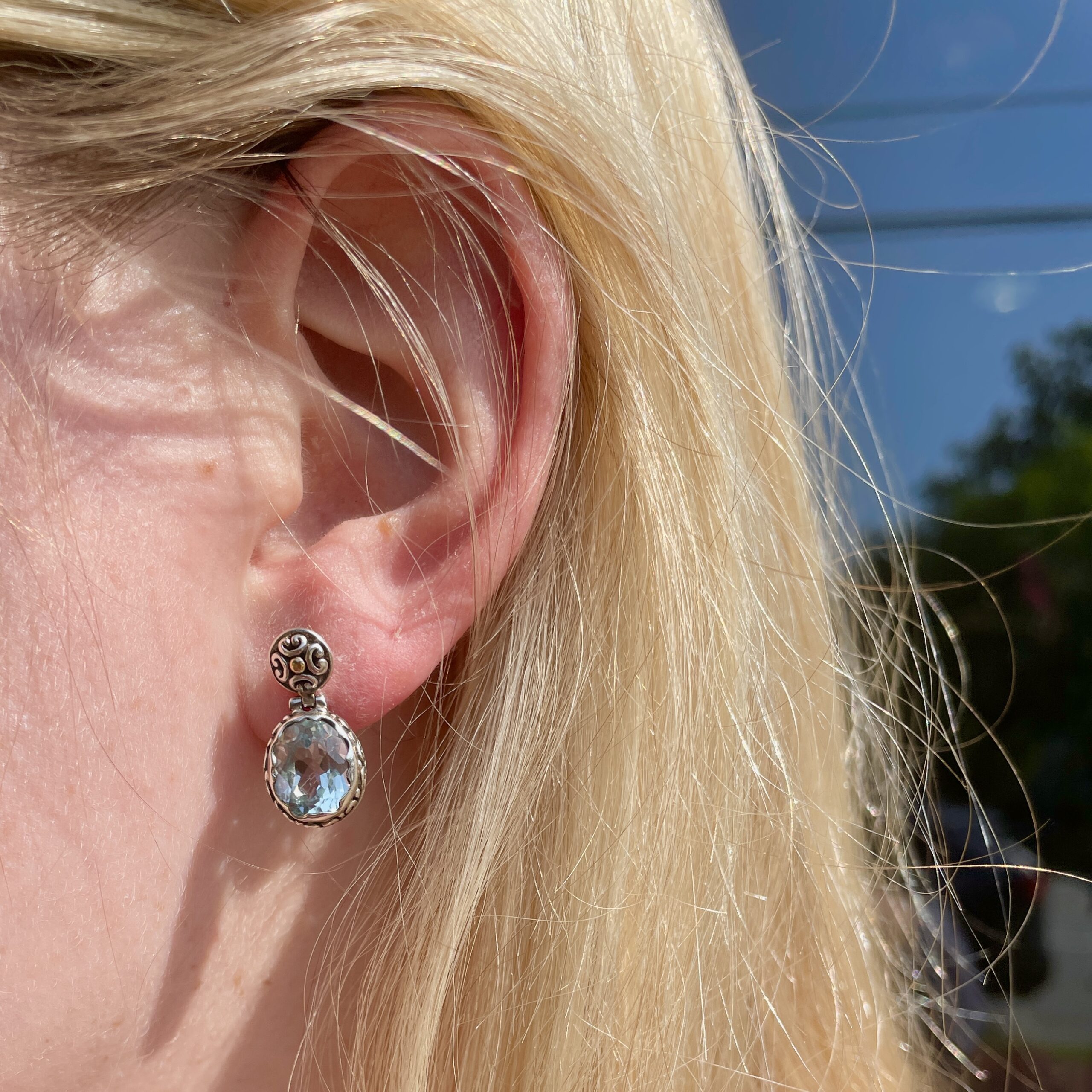 Sterling Silver & Yellow Gold Blue Topaz Earrings