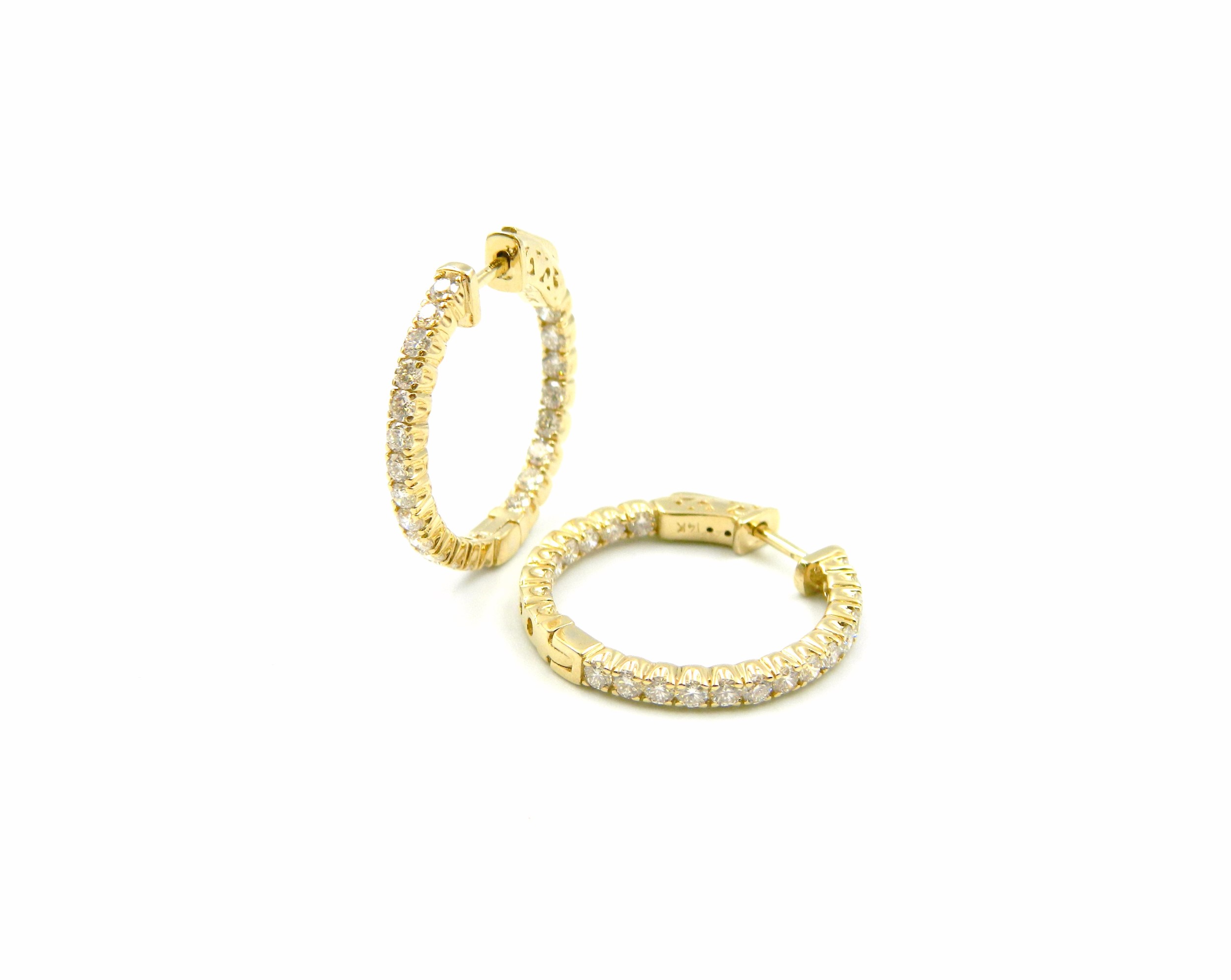 Yellow Gold Inside-Outside Diamonds Hoops
