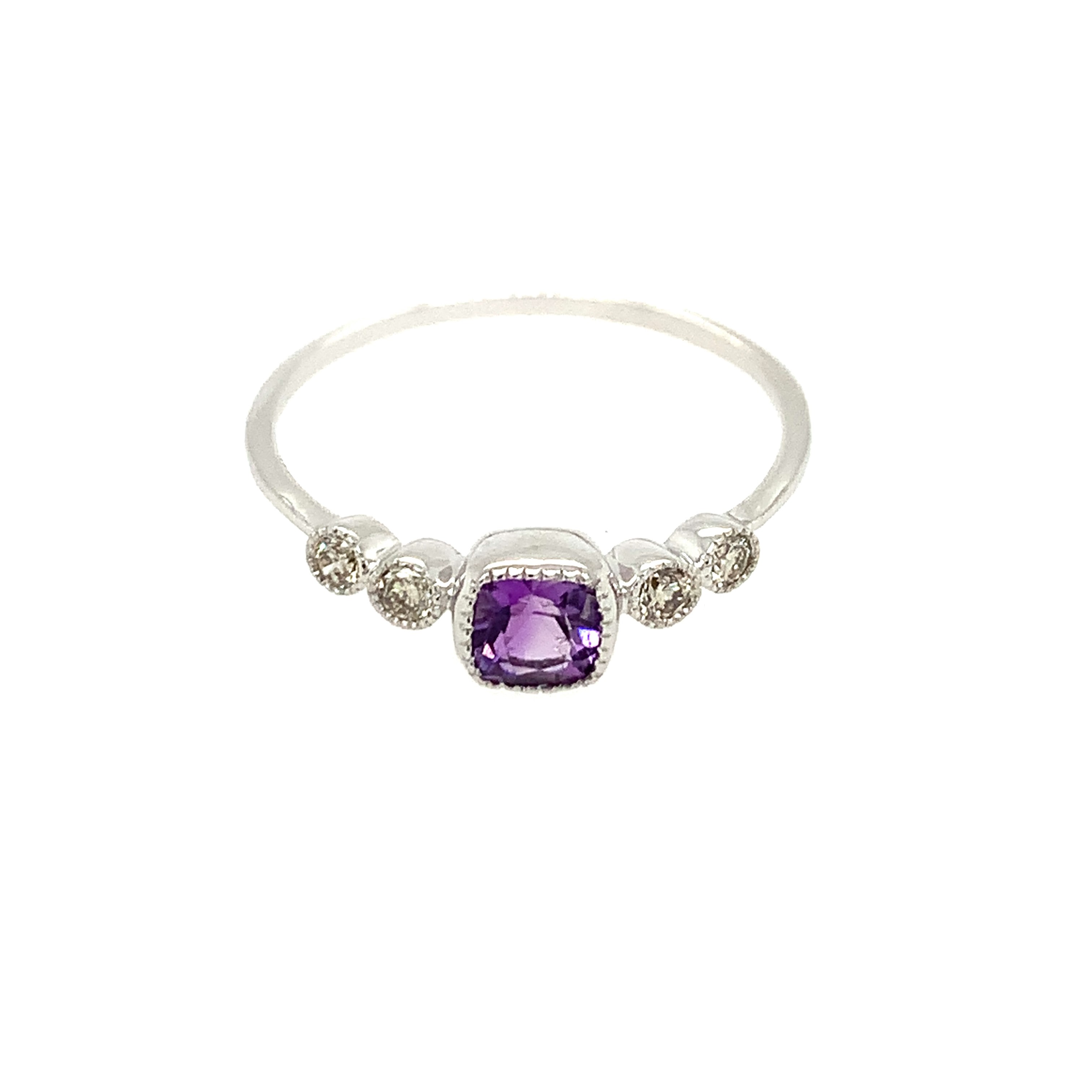 White Gold Amethyst Stackable Ring