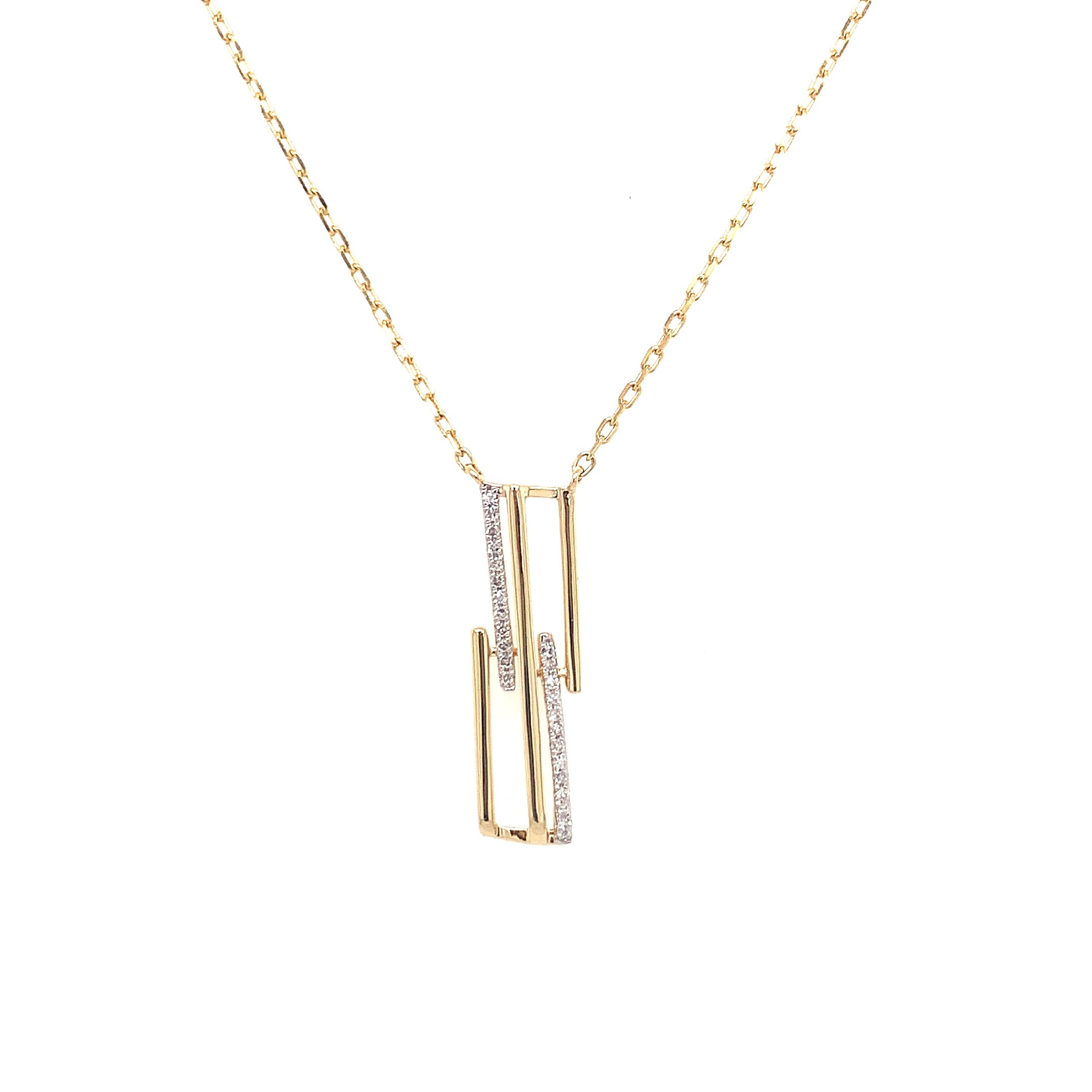 Yellow Gold Geometric Diamond Pendant Necklace