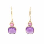 Yellow Gold Amethyst & Pink Tourmaline Earrings