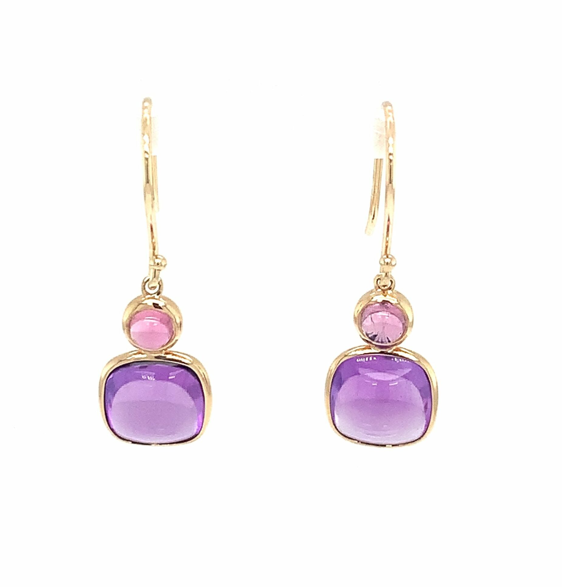 Yellow Gold Amethyst & Pink Tourmaline Earrings