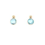 Yellow Gold Blue Topaz Post Earrings