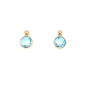 Yellow Gold Blue Topaz Post Earrings
