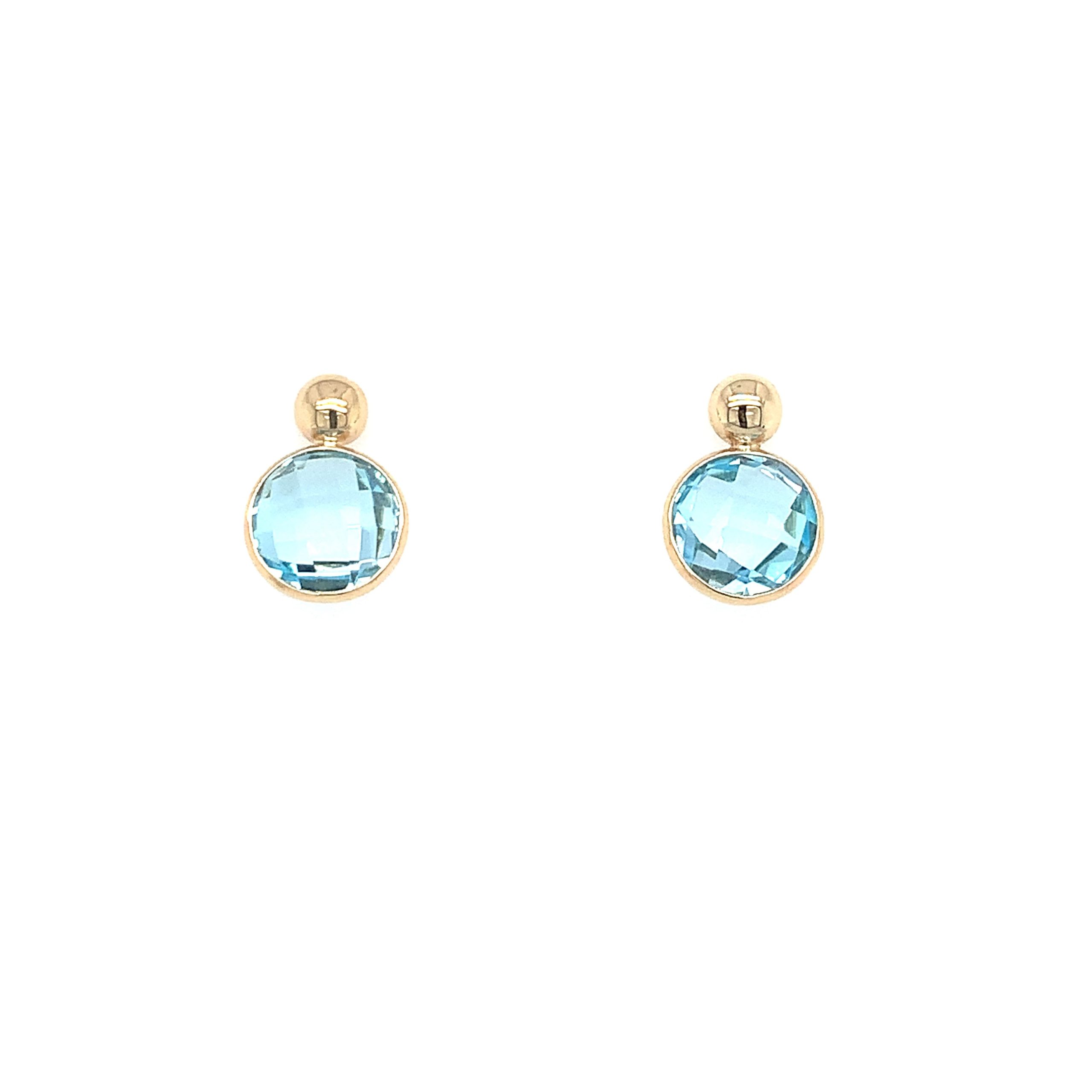 Yellow Gold Blue Topaz Post Earrings