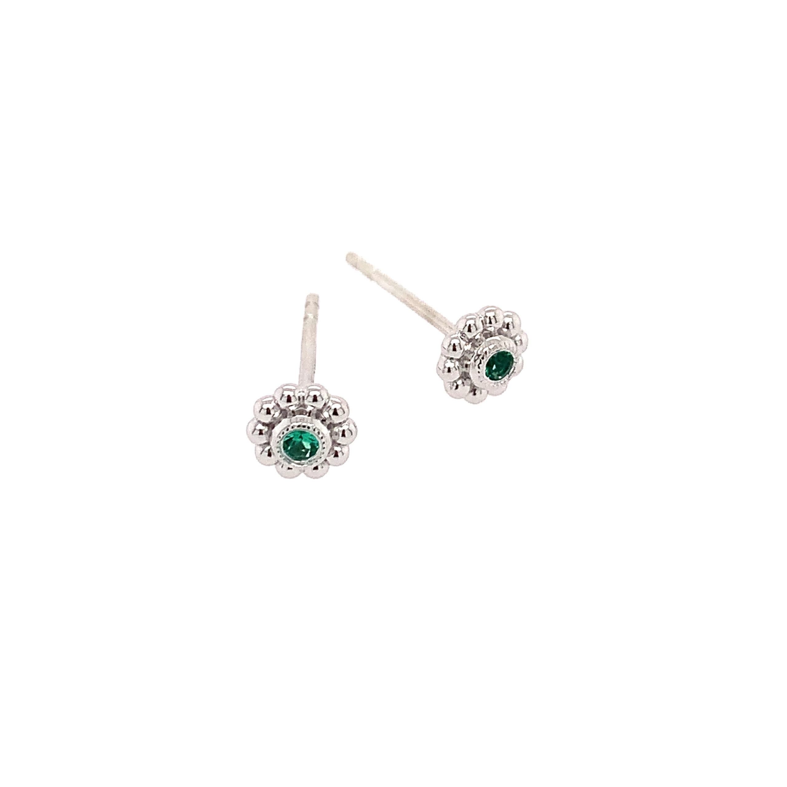 White Gold Emerald Post Earrings