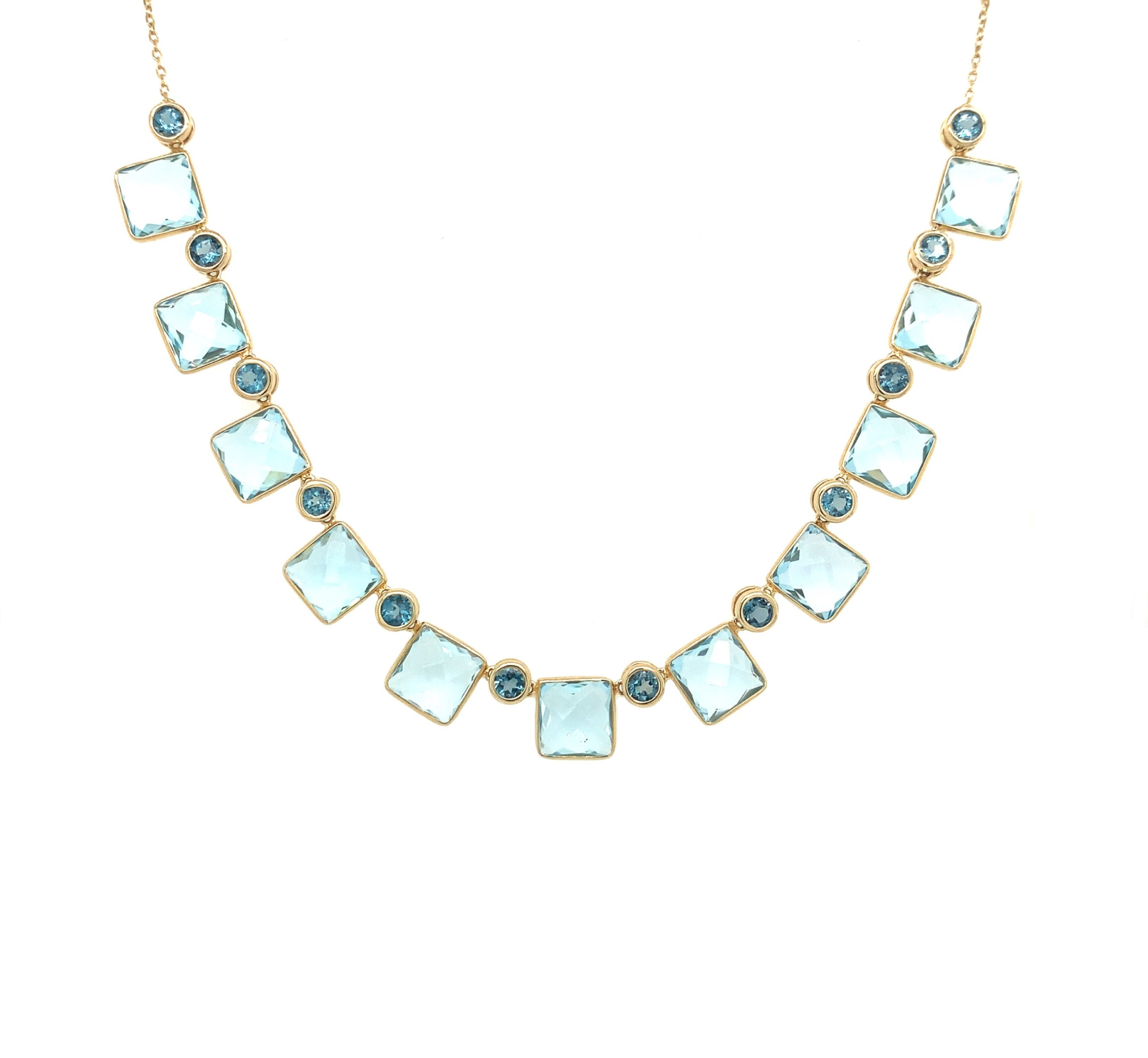 Yellow Gold Blue Topaz Necklace