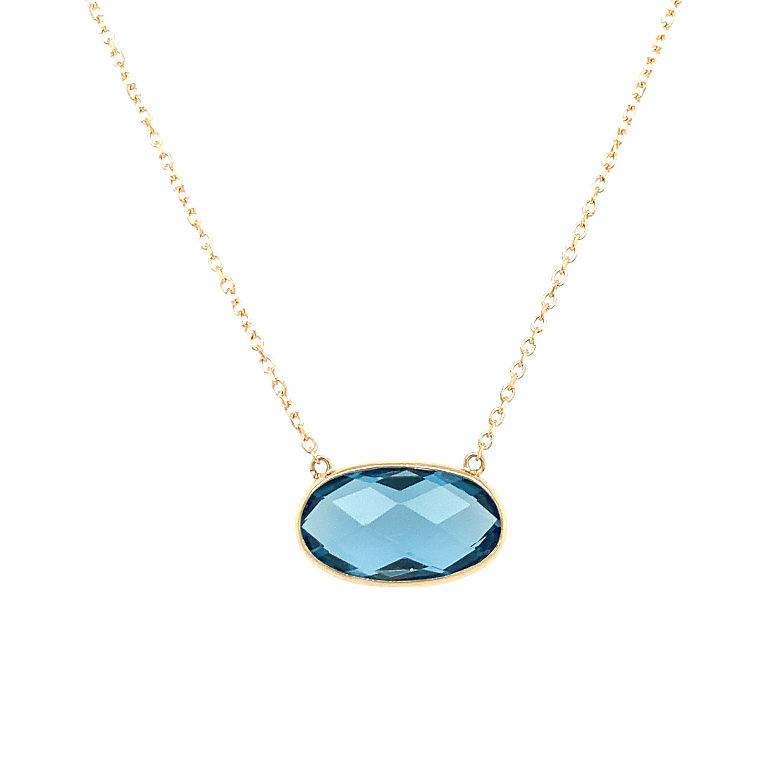 Yellow Gold Blue Topaz Pendant Necklace