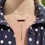 Yellow Gold Diamond Drop Bar Pendant Necklace