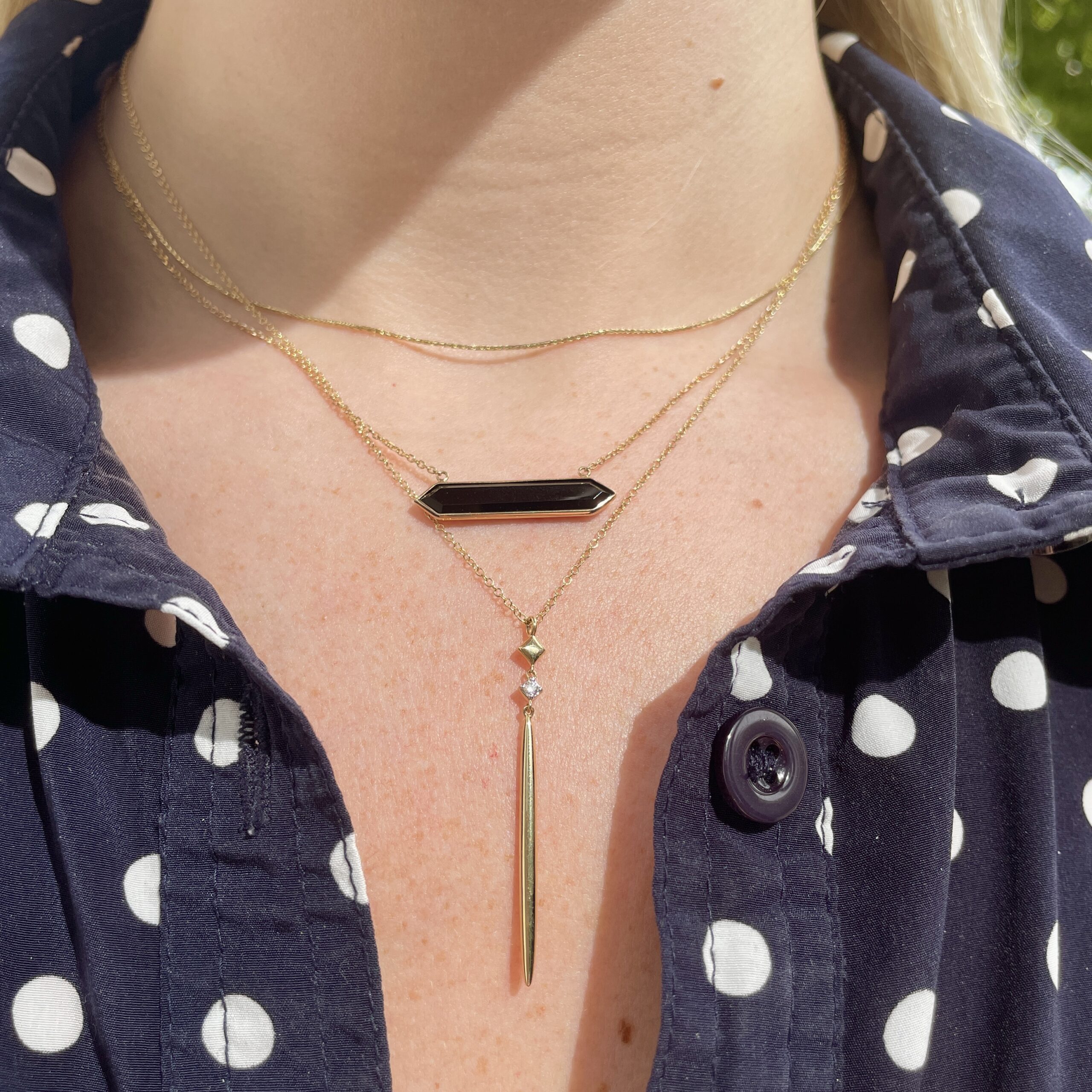 Yellow Gold Diamond Drop Bar Pendant Necklace