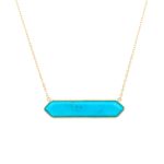 Yellow Gold Hexagonal Turquoise Pendant Necklace