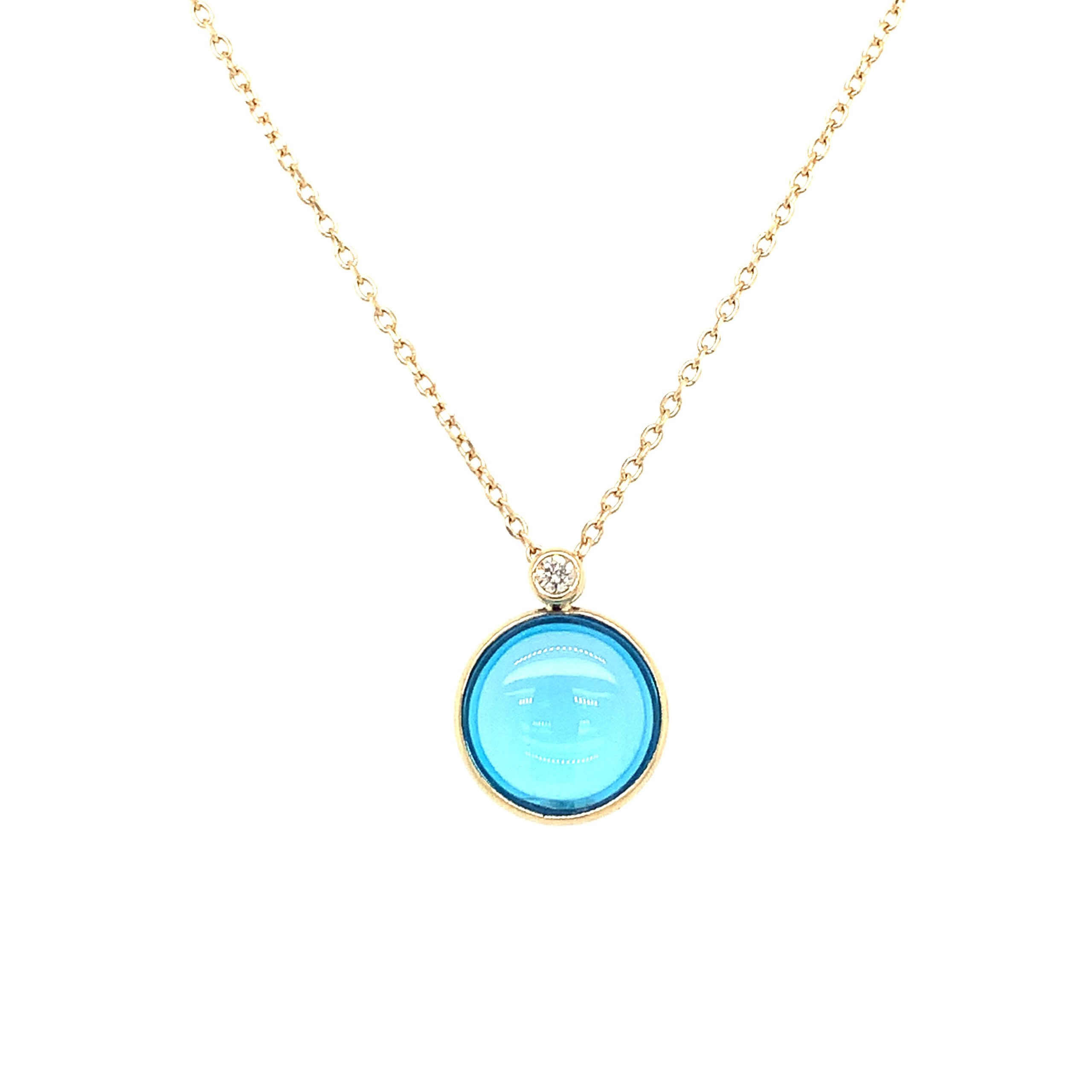 Yellow Gold Blue Topaz Pendant Necklace