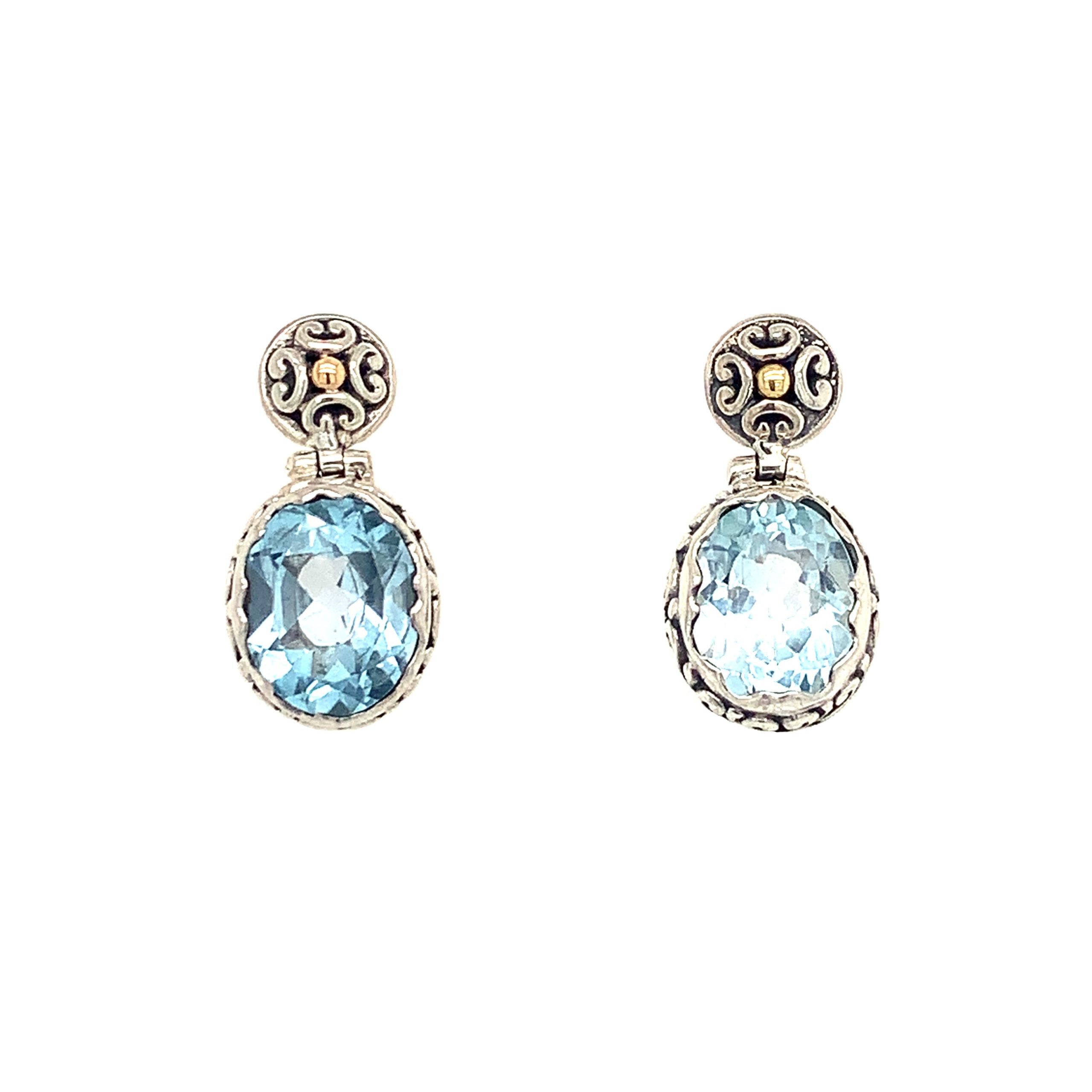 Sterling Silver & Yellow Gold Blue Topaz Earrings