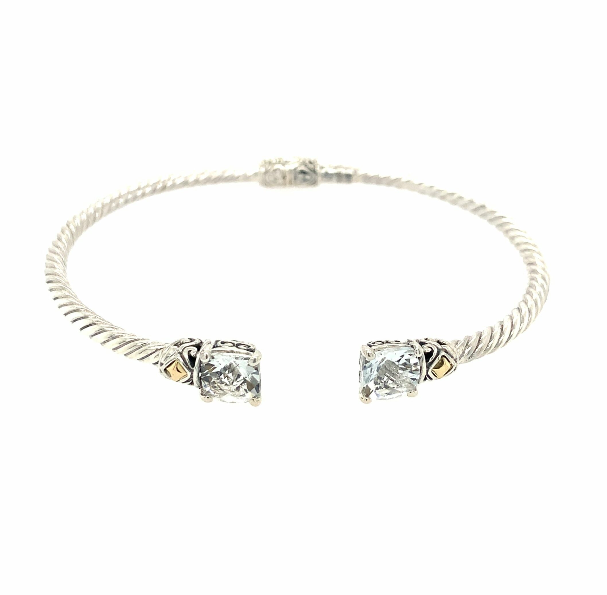 Sterling Silver & Yellow Gold White Topaz Bangle