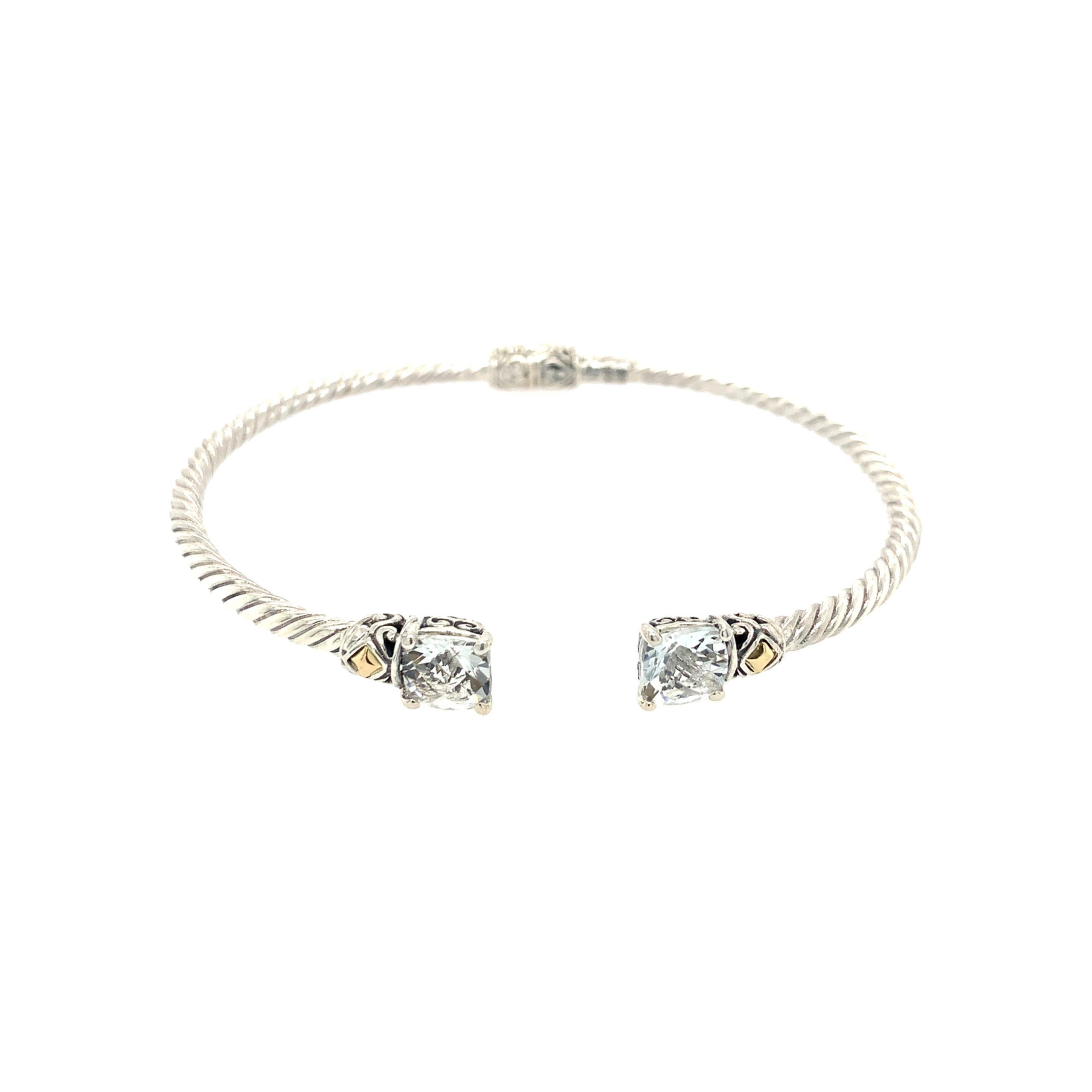 Sterling Silver & Yellow Gold White Topaz Bangle