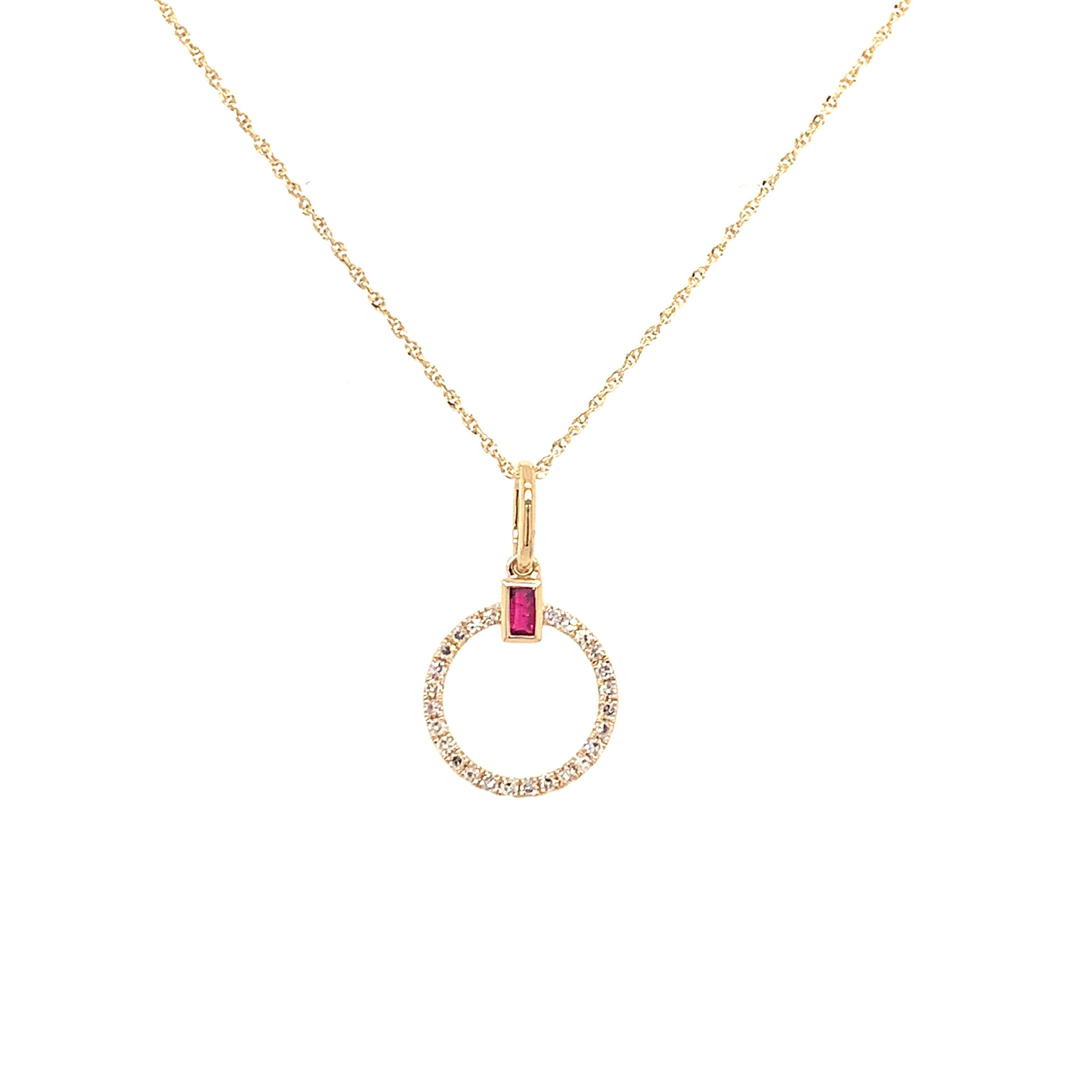 Yellow Gold Ruby Circle Necklace