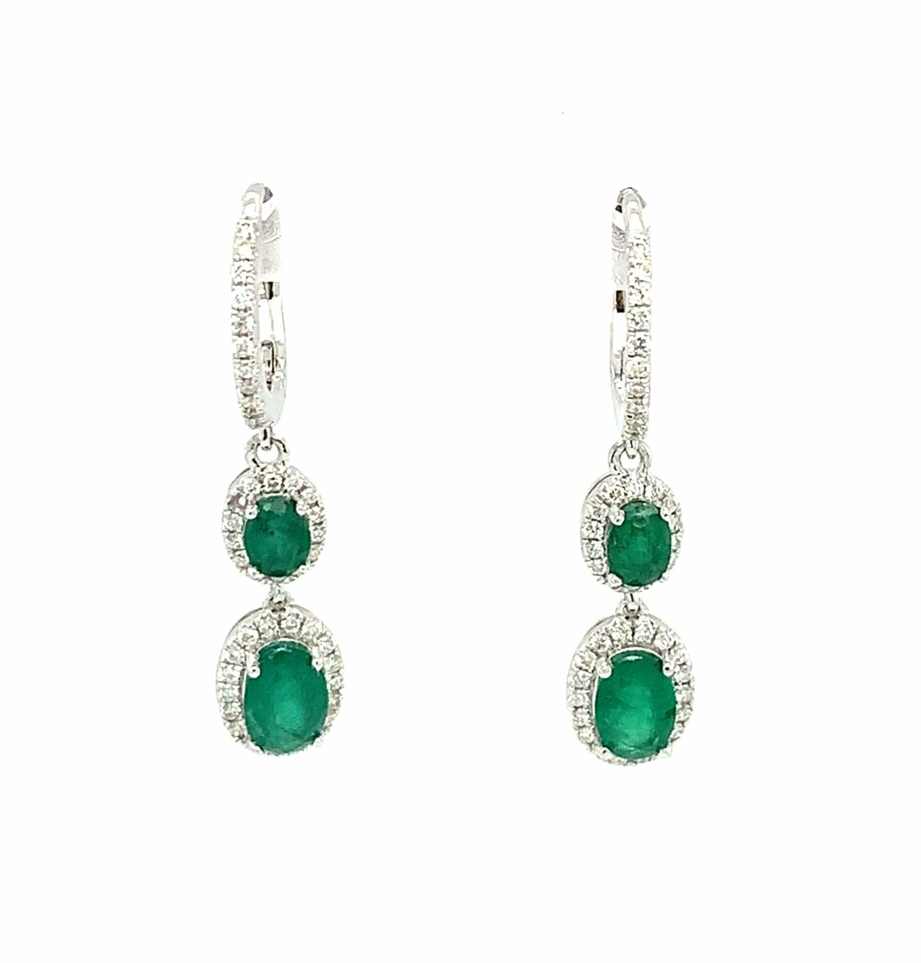 White Gold Emerald Dangle Earrings