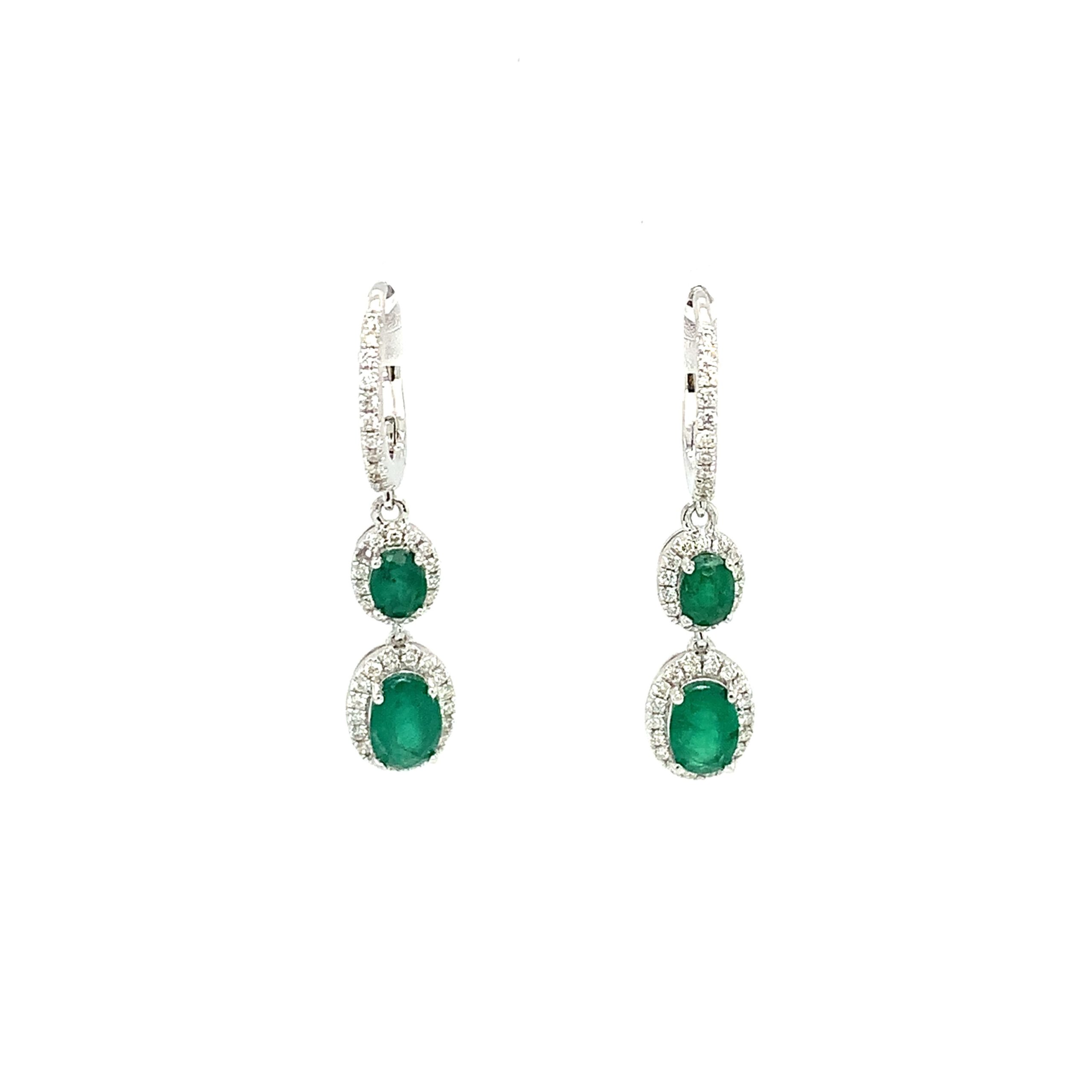 White Gold Emerald Dangle Earrings