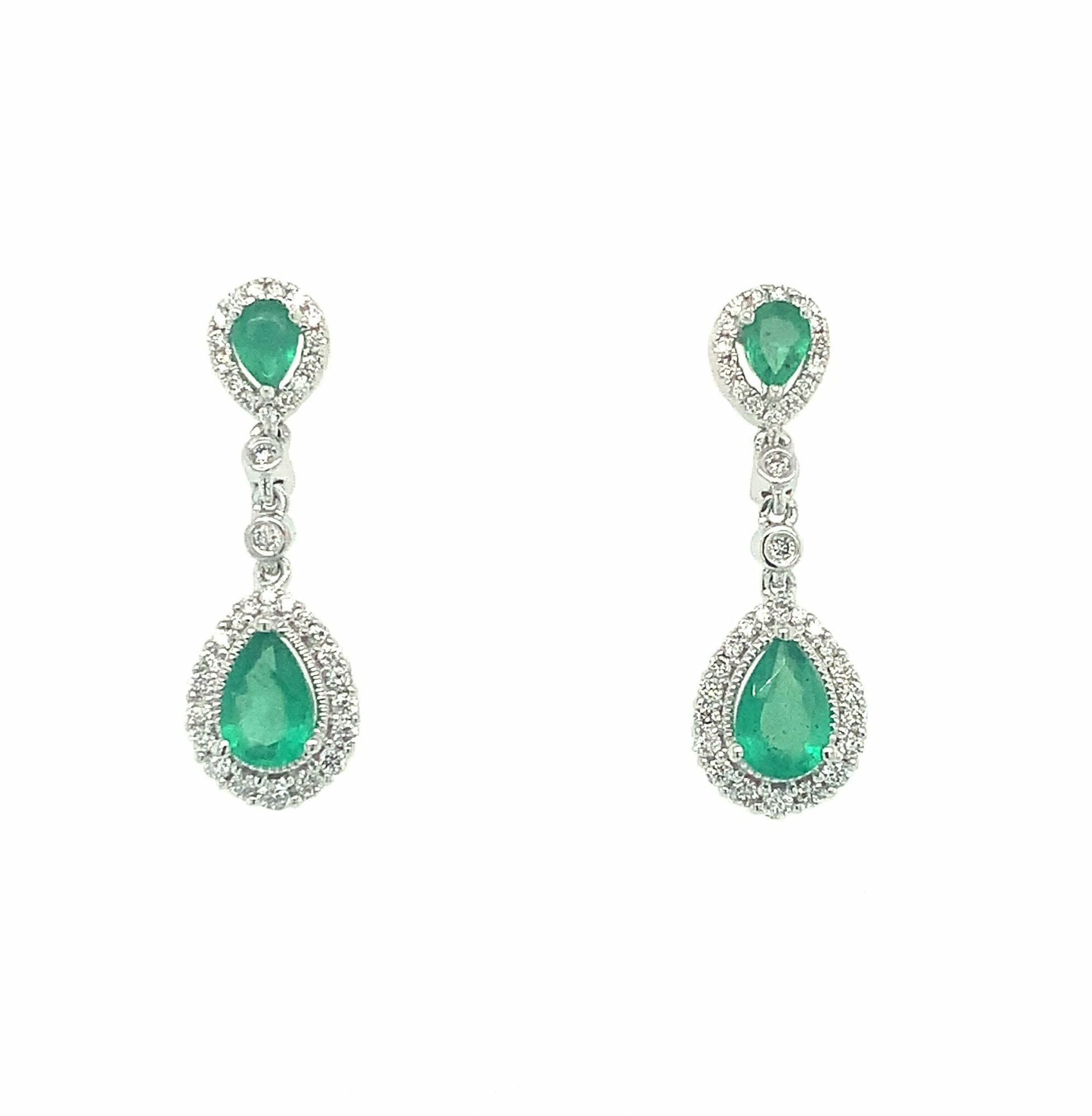 White Gold Emerald Dangle Earrings