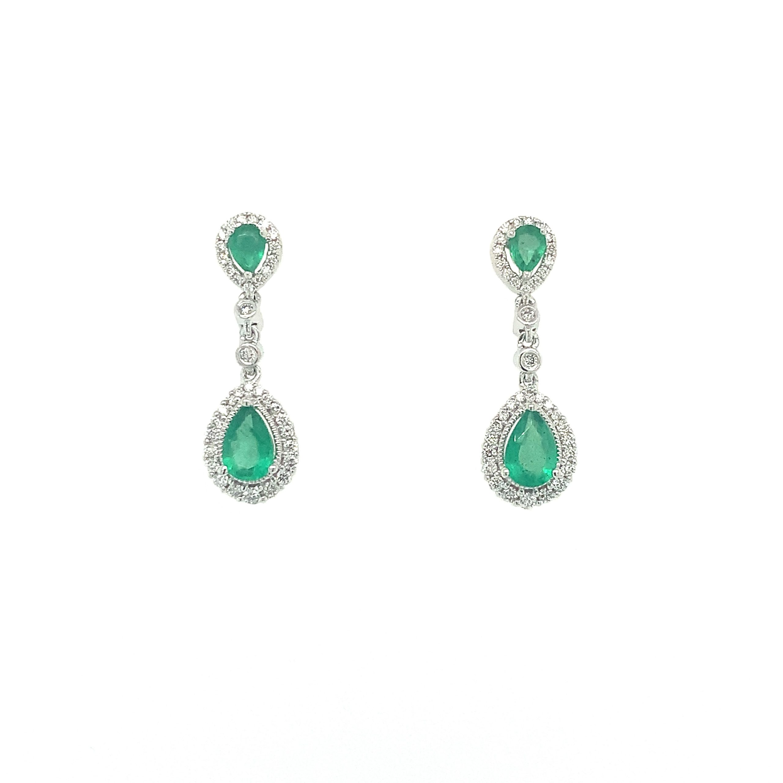 White Gold Emerald Dangle Earrings