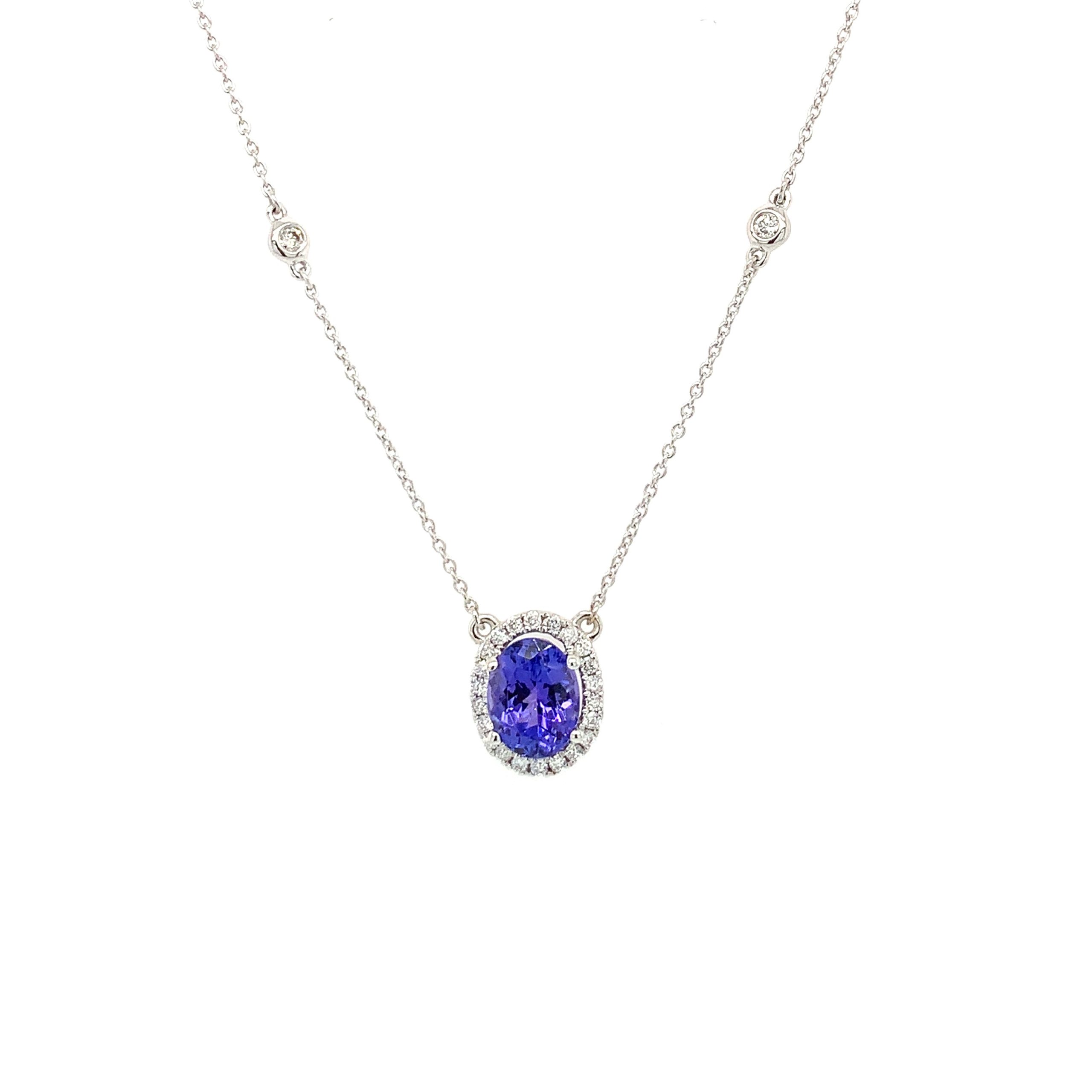 White Gold Tanzanite & Diamond Station Necklace