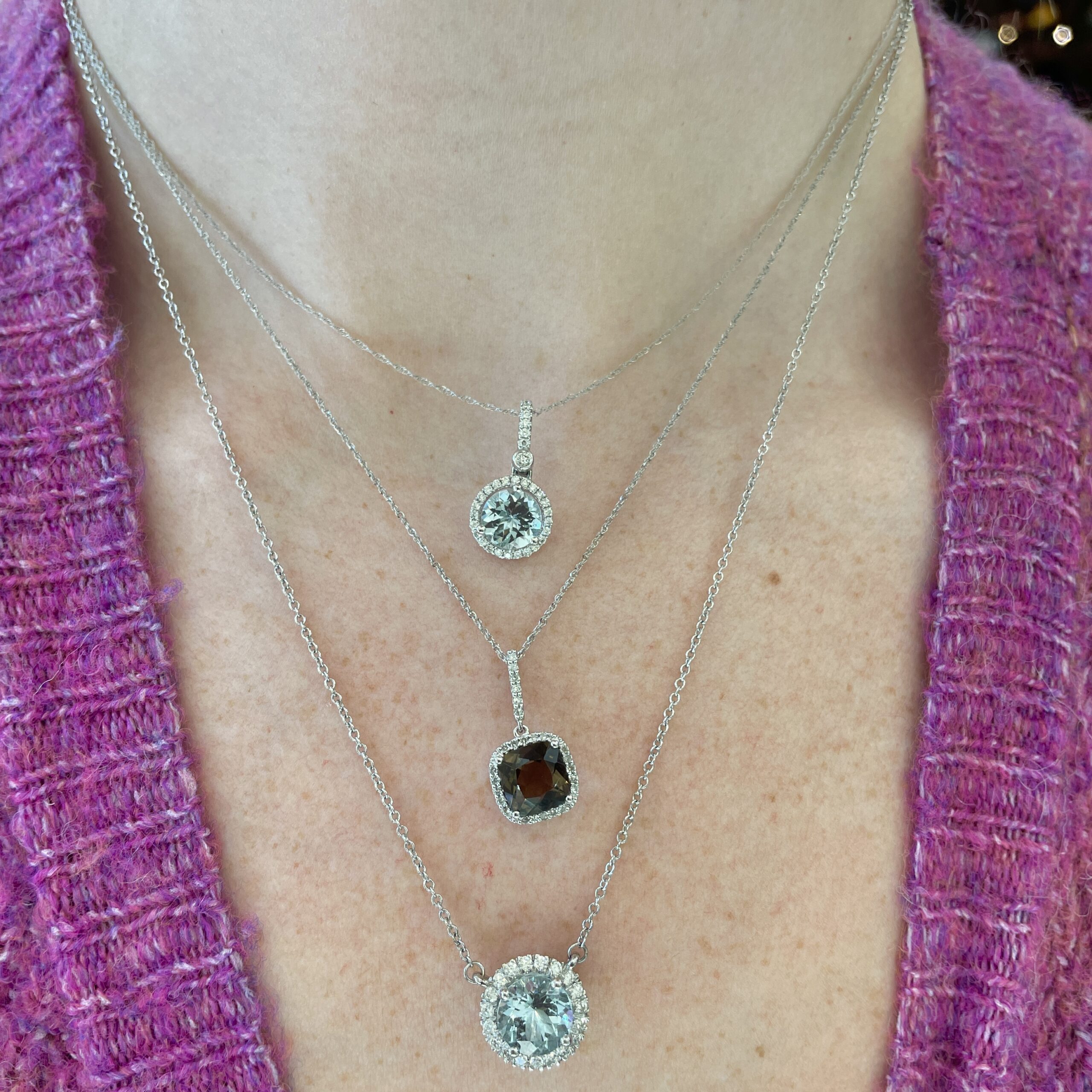 White Gold Smoky Quartz Necklace