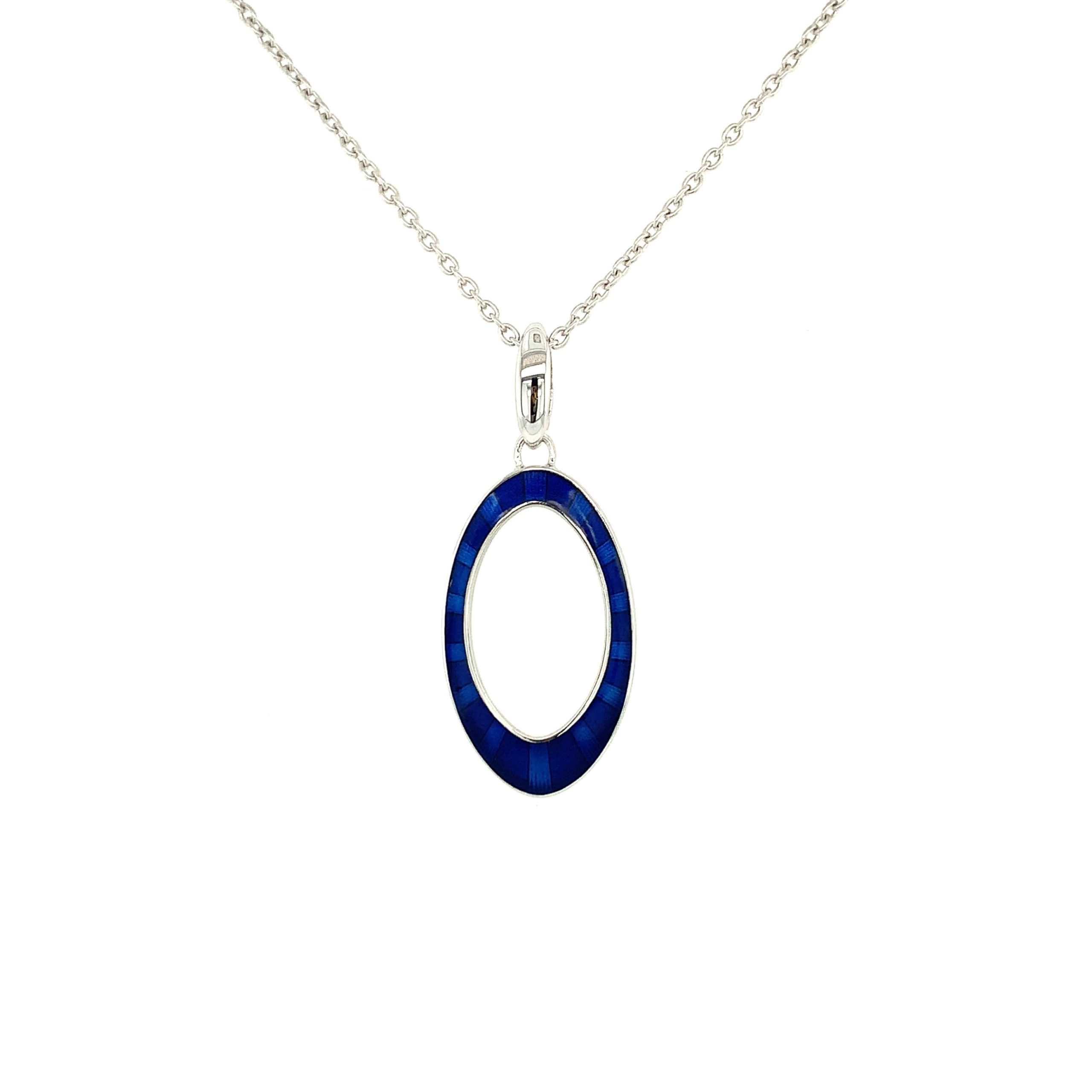 Sterling Silver Blue Enamel Pendant Necklace