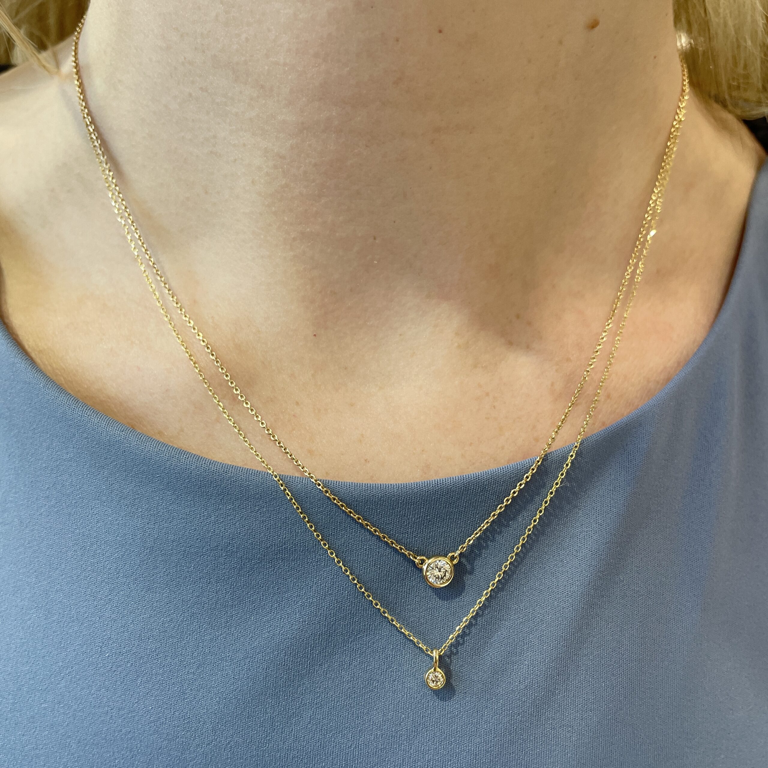 Yellow Gold Bezel-Set Diamond Necklace