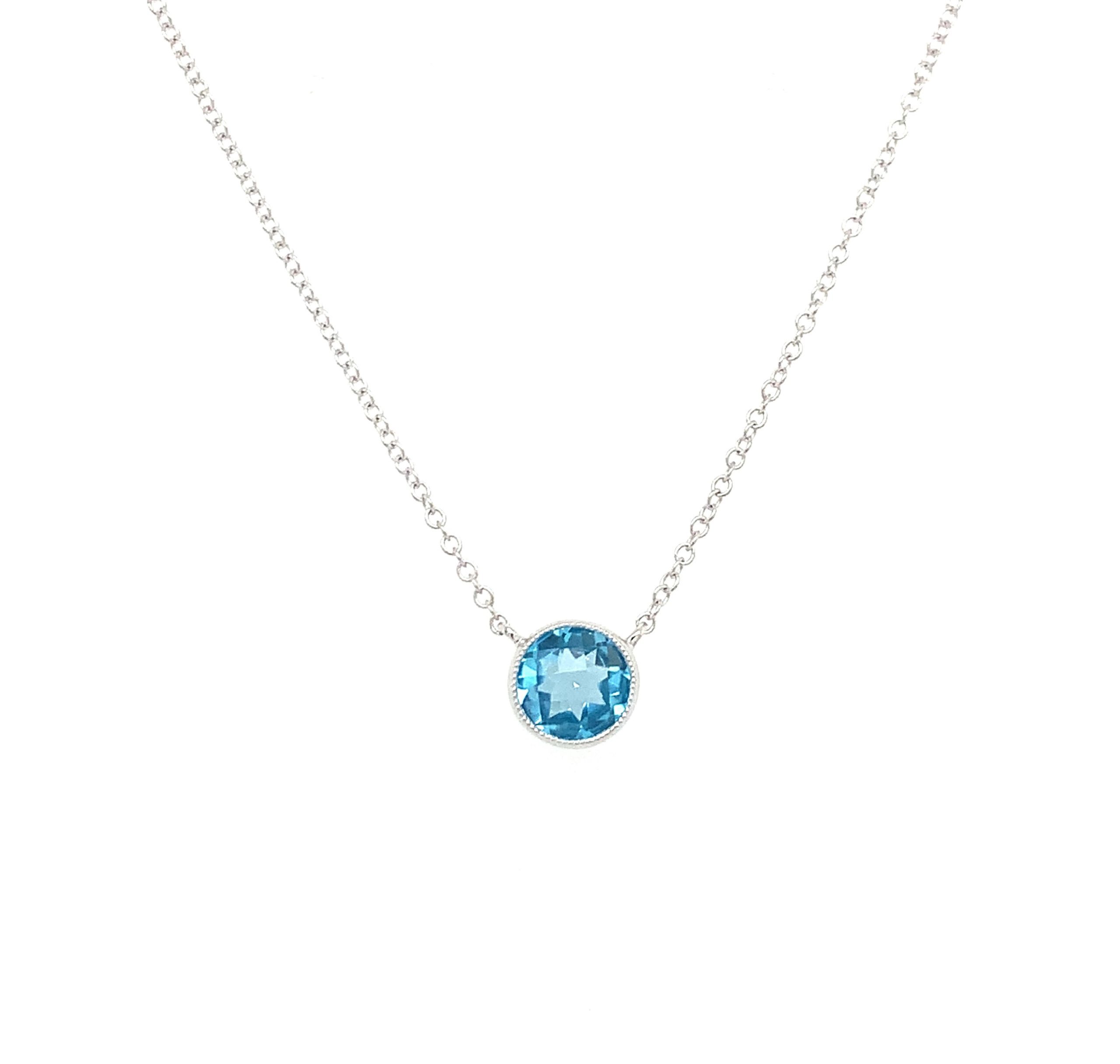 White Gold Blue Topaz Necklace