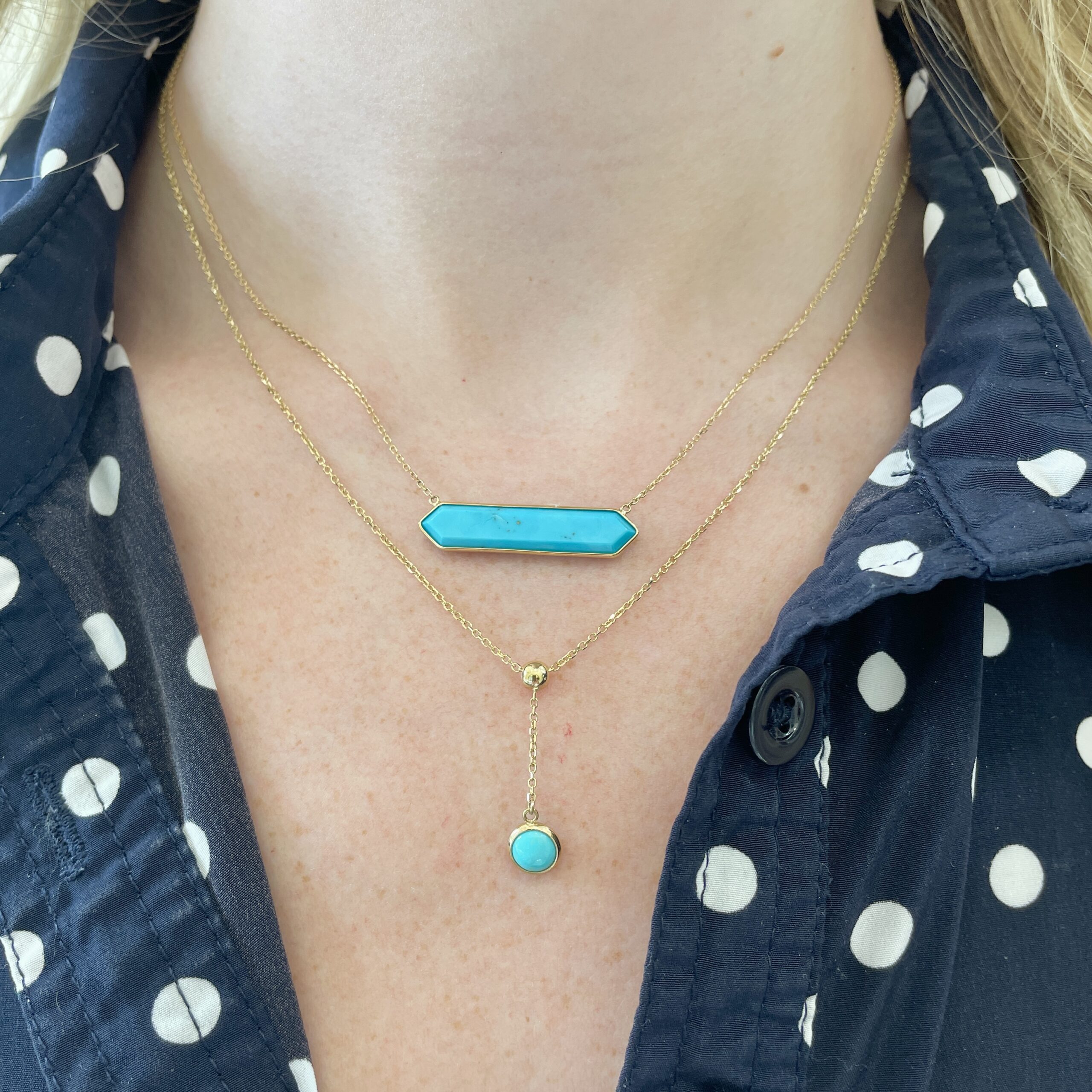 Yellow Gold Hexagonal Turquoise Pendant Necklace