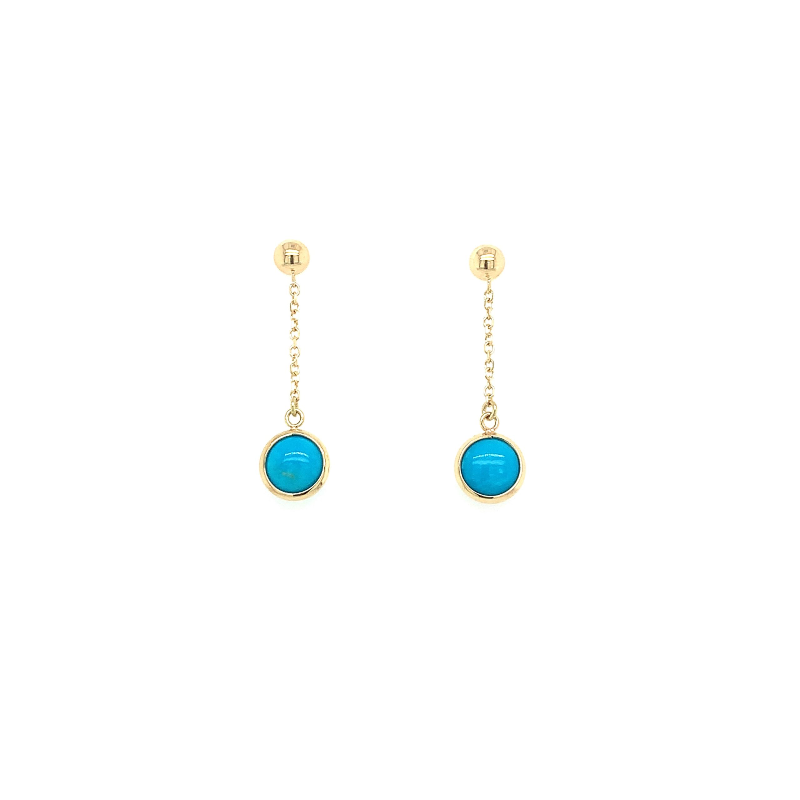 Yellow Gold Turquoise Drop Earrings