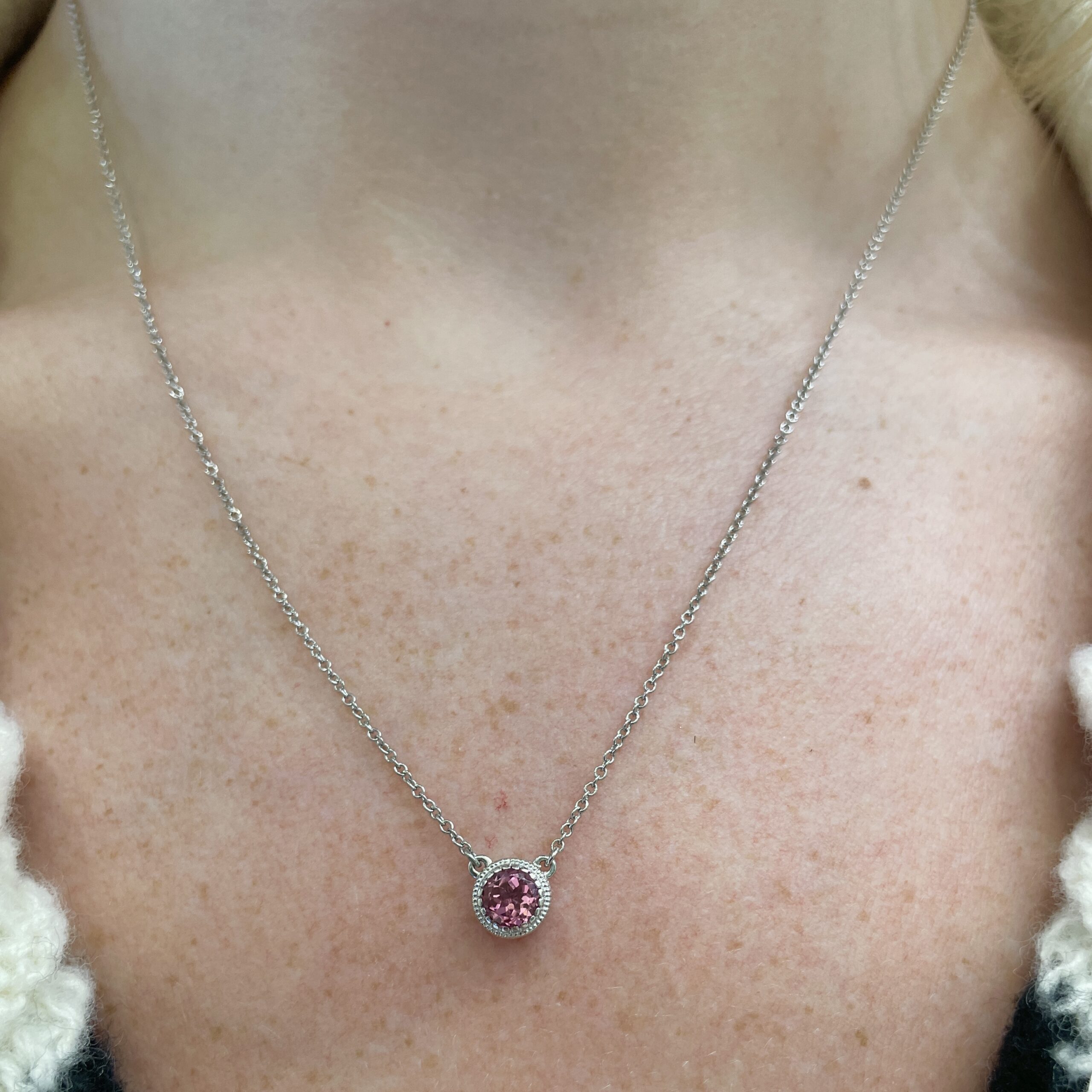 White Gold Pink Tourmaline Necklace