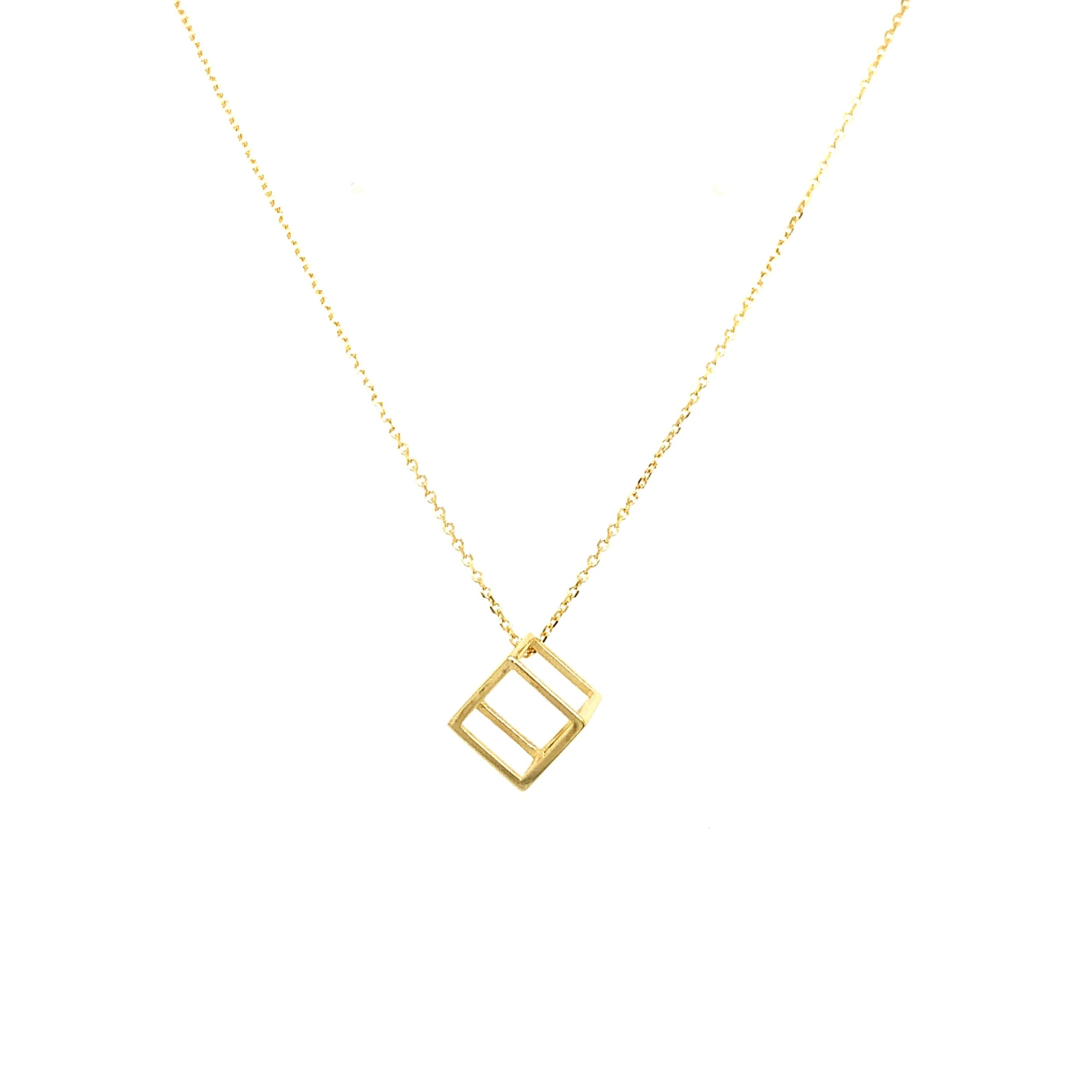 Yellow Gold 3-D Cube Necklace